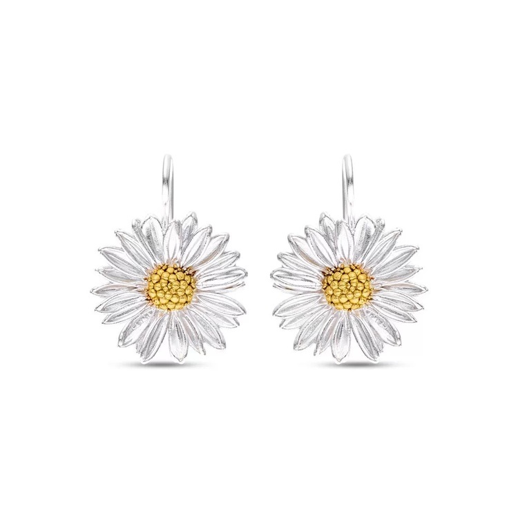 1TA0530-038 [THALLO] Daisy Field Daisy Earrings Drops & Dangles, With Steady Hook, 24K Gold And Sterling Silver #s508a (EU)