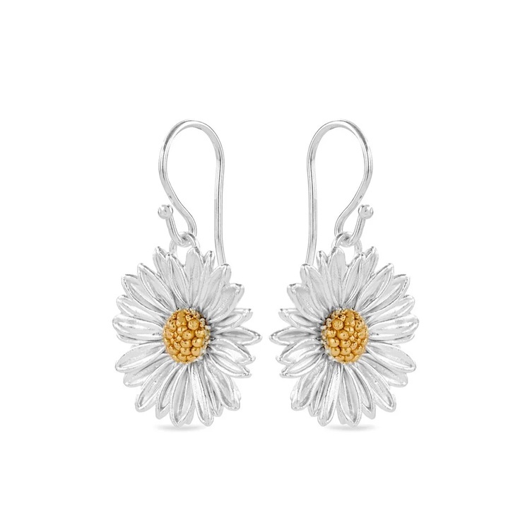 1TA0530-040 [THALLO] Daisy Field Daisy Earrings Drops & Dangles, With Hooks, 24K Gold And Sterling Silver #s232a (EU)