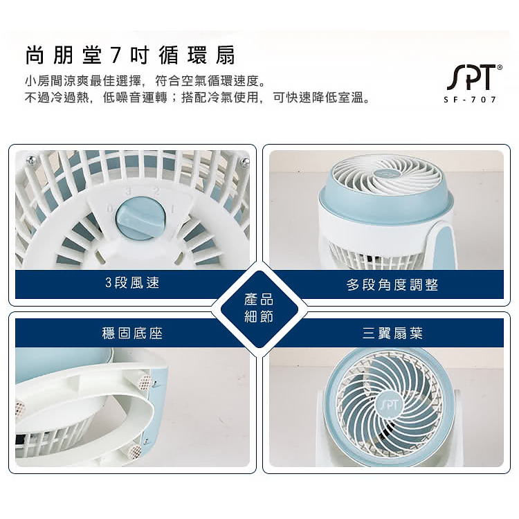 【尚朋堂】7吋循環扇SF-707  電風扇 風扇 輕巧 180°仰角 三段風速 靜音