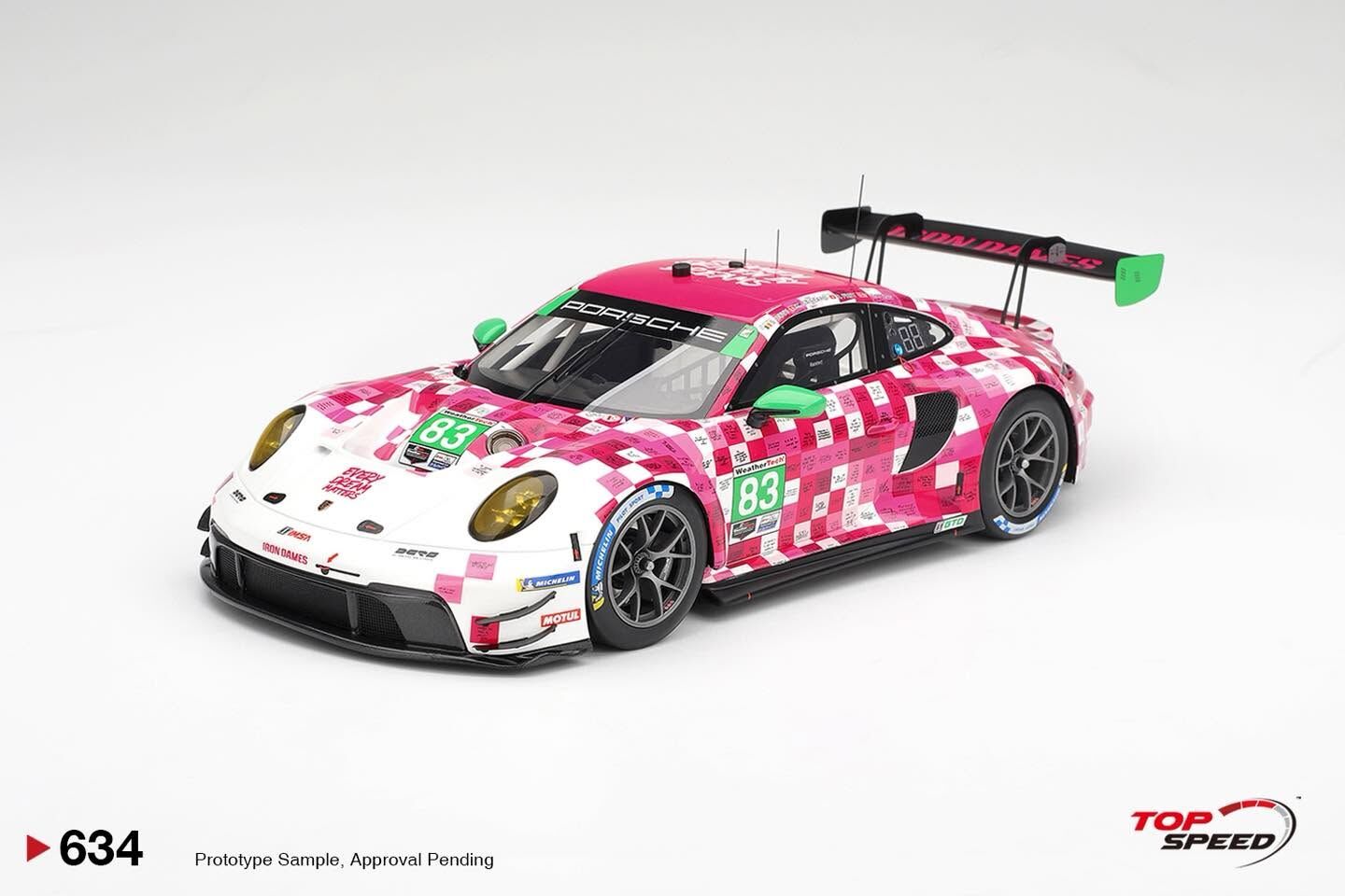 預訂 (訂金$300) (預訂價$1439) :1/18 TOPSPEED Porsche 911 GT3 R (992) #83 Iron Dames 2025 IMSA Daytona 24 Hrs (TS0634)