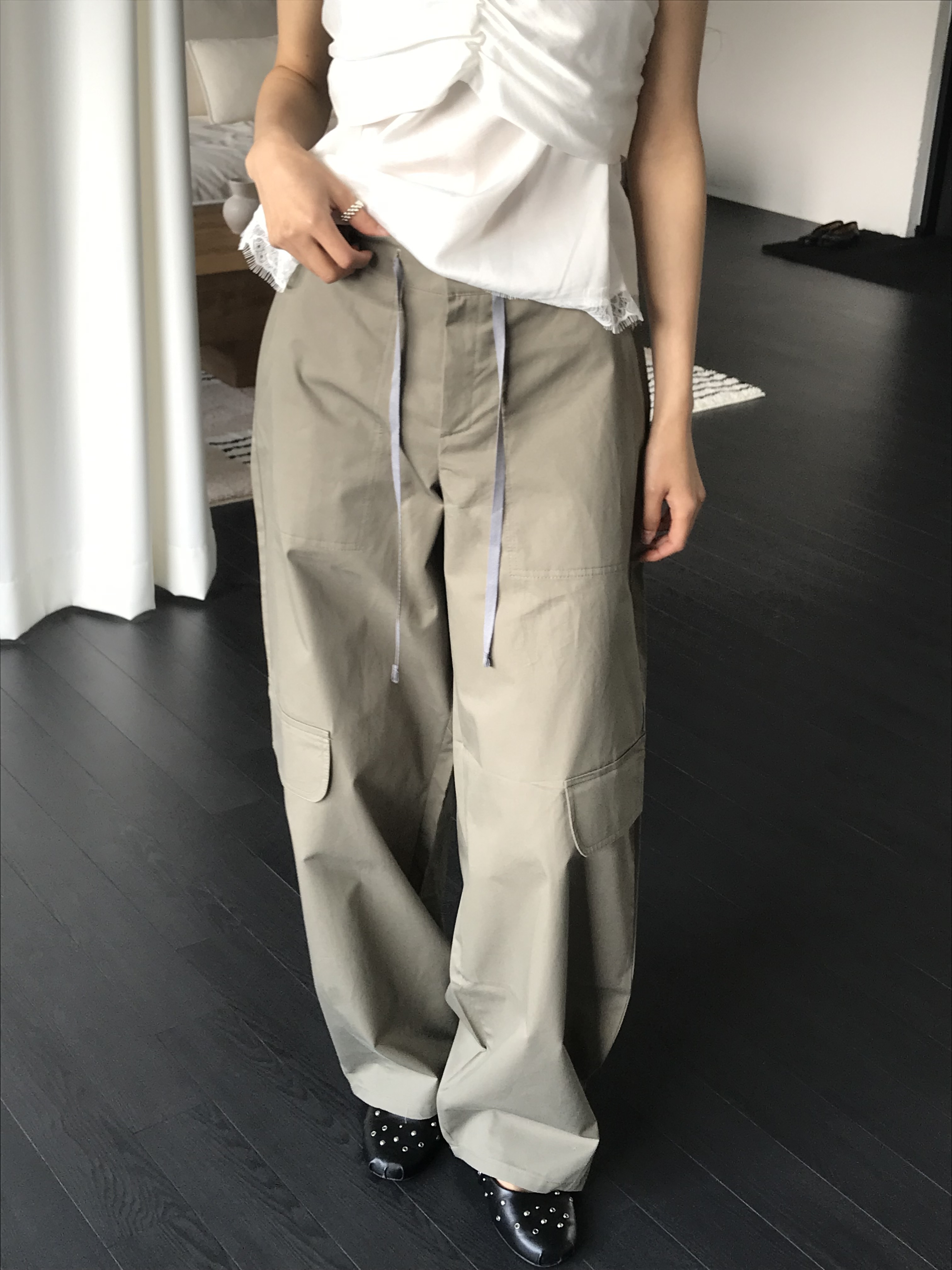 挺料側口袋率性褲(黑/白/軍綠)