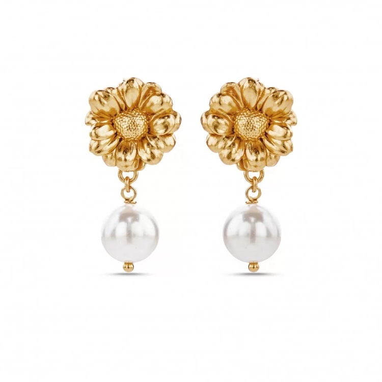 1TA0530-205 [THALLO] Phillis Daisy 耳環，垂墜式耳環，個性耳釘，24K 鍍金純銀 #s484b (EU)