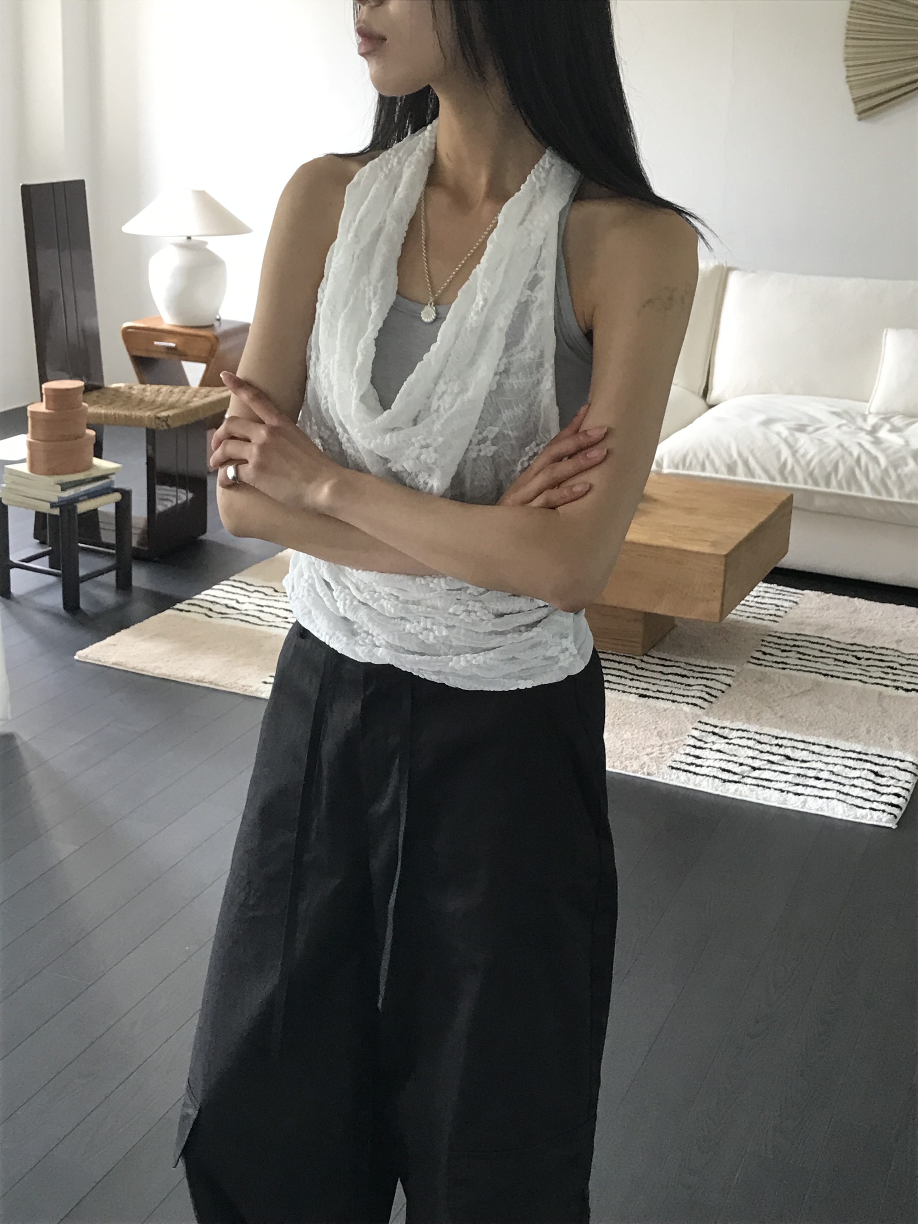 蕾絲繞脖多穿背心(白/灰)