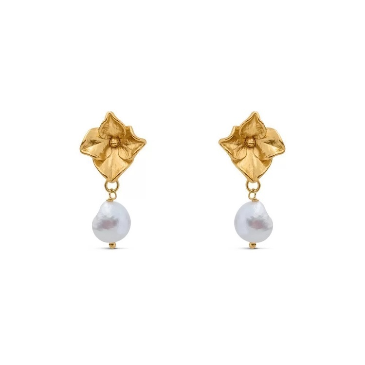 1TA0530-057 [THALLO] Petals Hydrangea Earrings Drops & Dangles, Studs, 24K Gold Vermeil On Sterling Silver #s525a (EU)