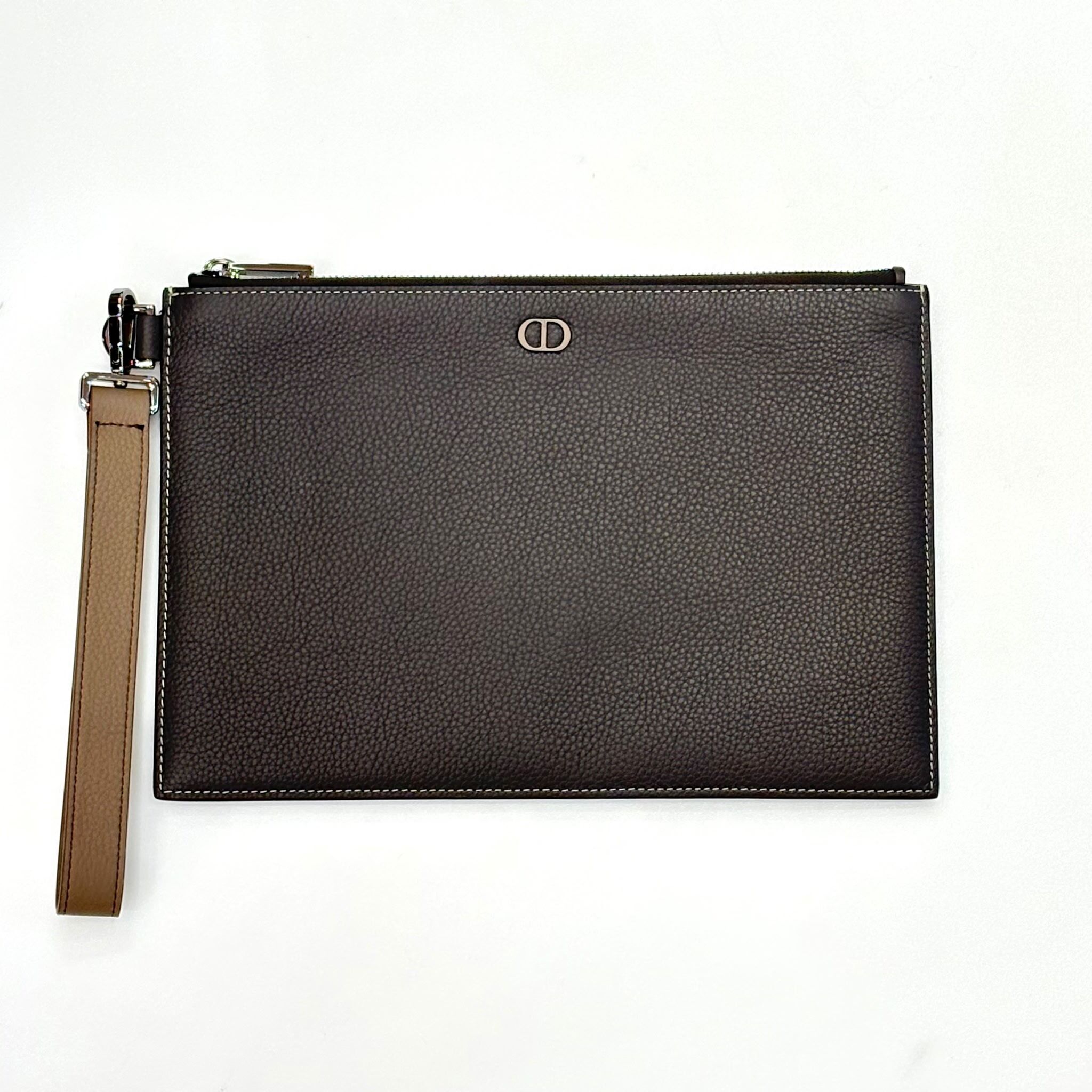 全新DIOR Clutch A5 CD Icon 標誌 灰綠色荔枝牛皮, 迪奧手拿包 #BRAND NEW #香榭站正品