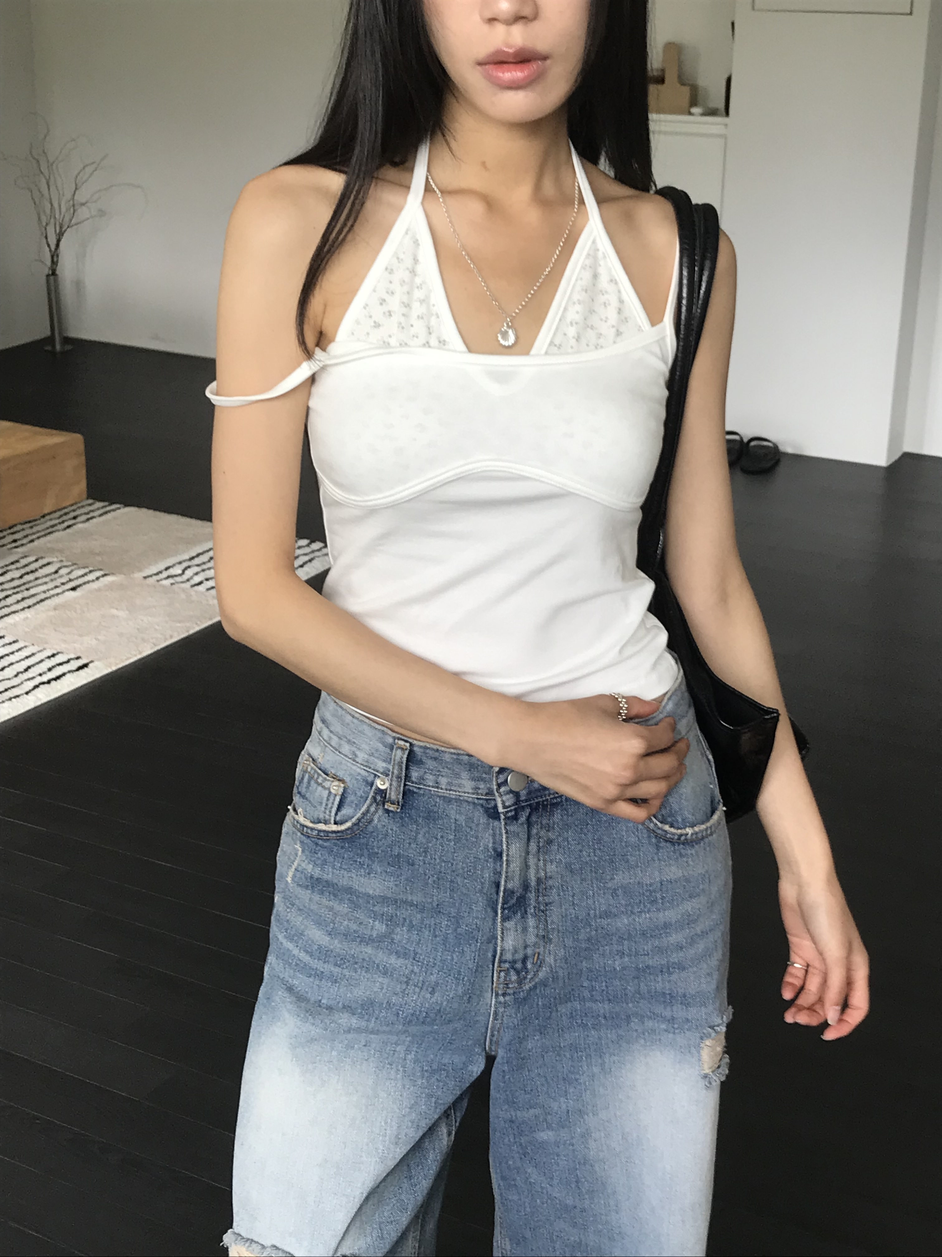 假兩件比基尼背心(白/深藍)