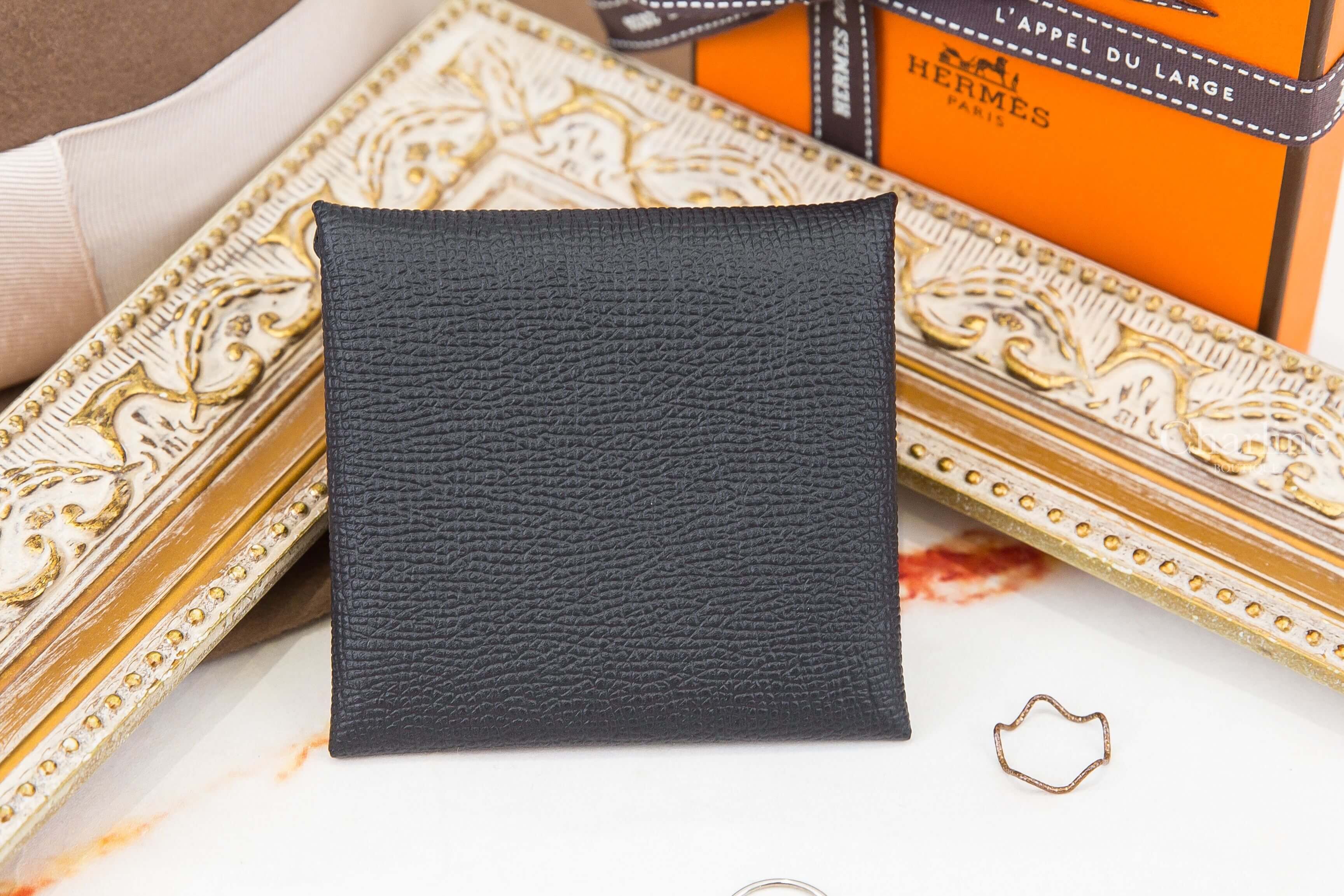 Hermès Bastia Change Purse 黑色信封釦式零錢包-Charline Boutique 精品代購