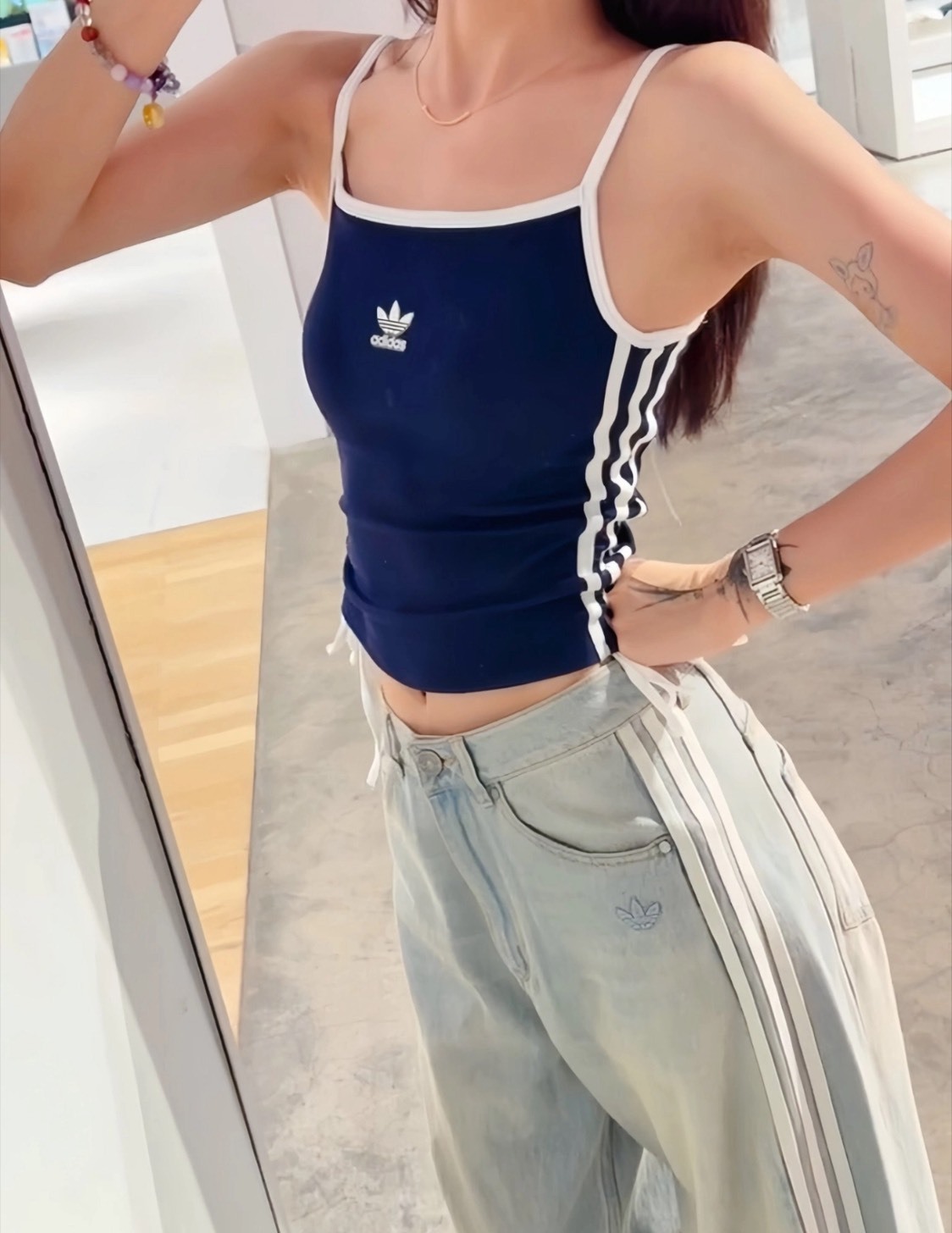 <辣妹必備😍>Adidas Originals 抽繩吊帶背心 自帶胸墊 深藍