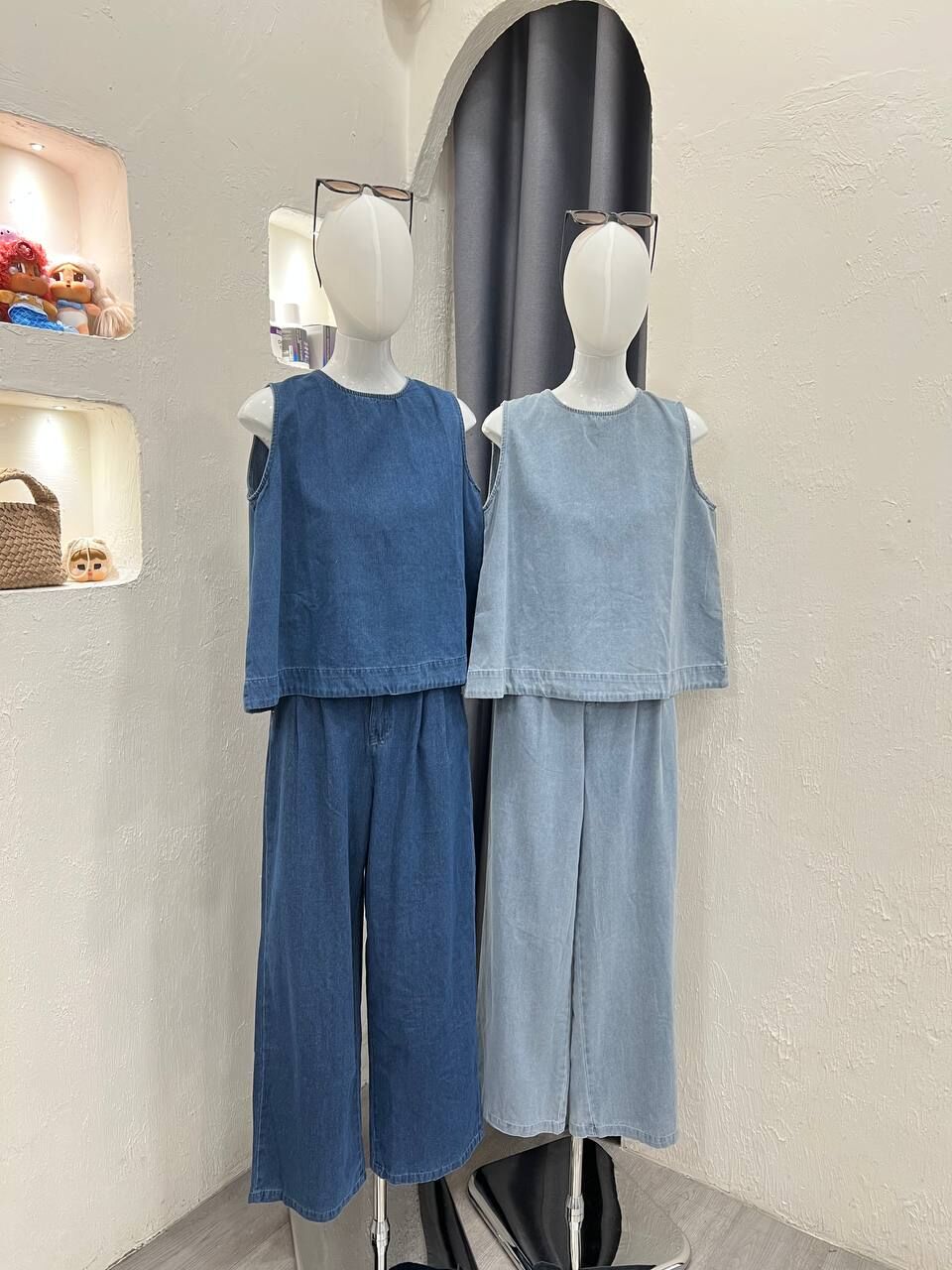 Denim Sleeveless Trouser Set