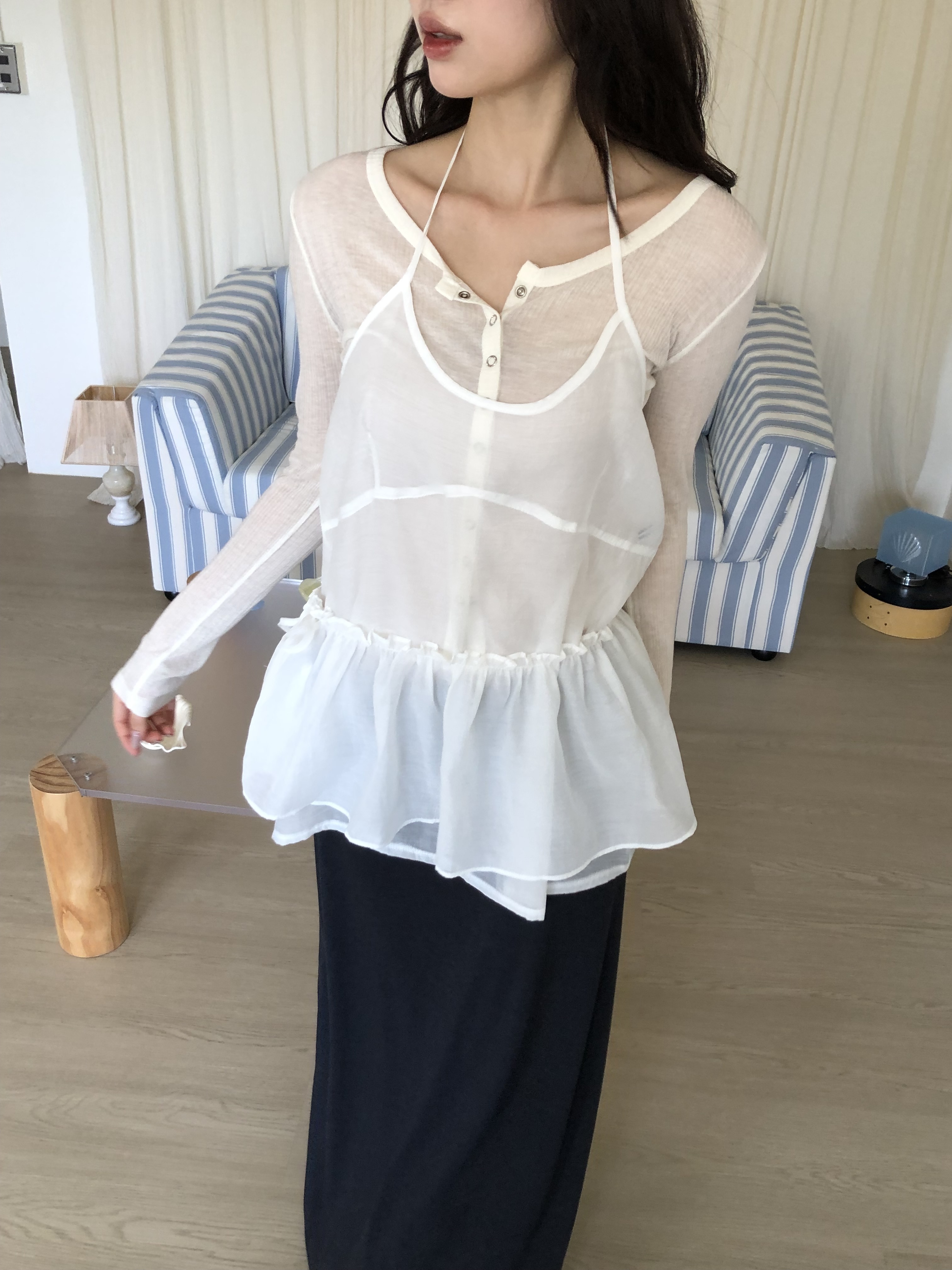 halter frill wrap sleeveless set #洋裝