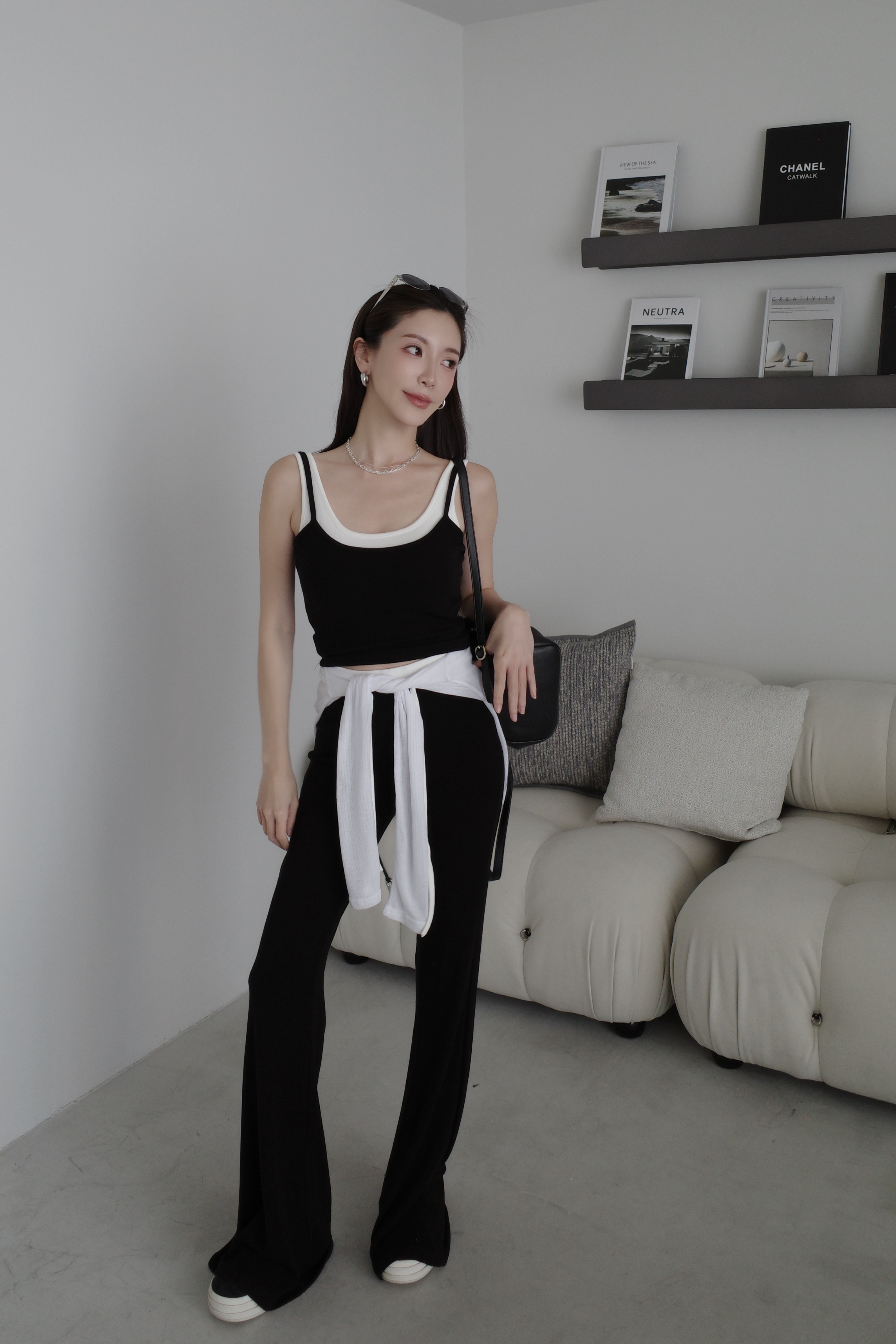(預購)#AR04 超舒服假兩件休閒長腿set (黑/灰)
