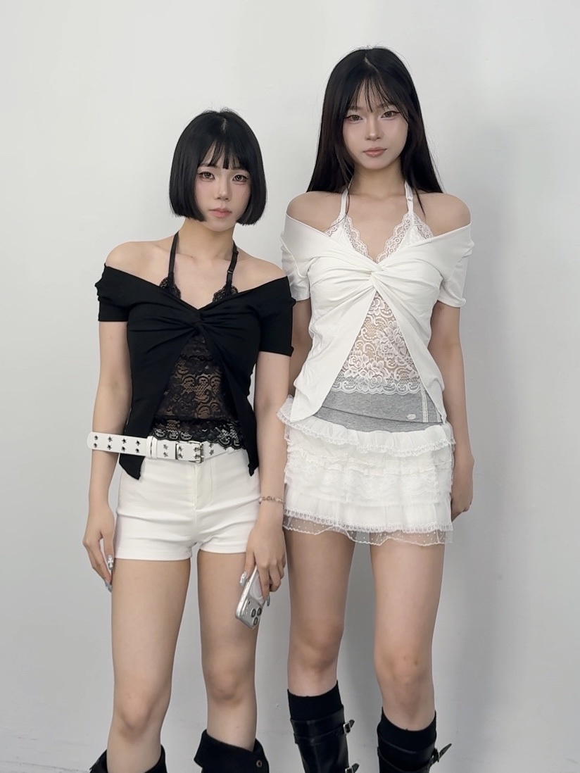 G74純慾蕾絲掛脖假兩件胸墊短袖