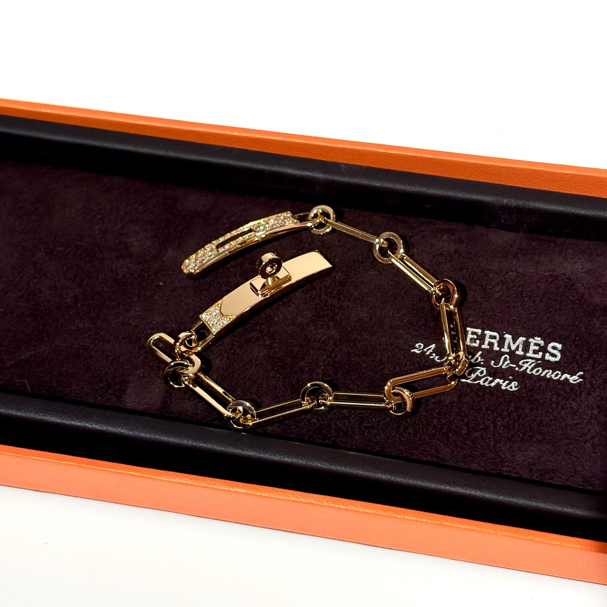 全新HERMES手鐲 KELLY XS碼 CHAINE BRACELET H218471B 00ST 18K黃金鑽石手鏈 #BRAND NEW #香榭站正品