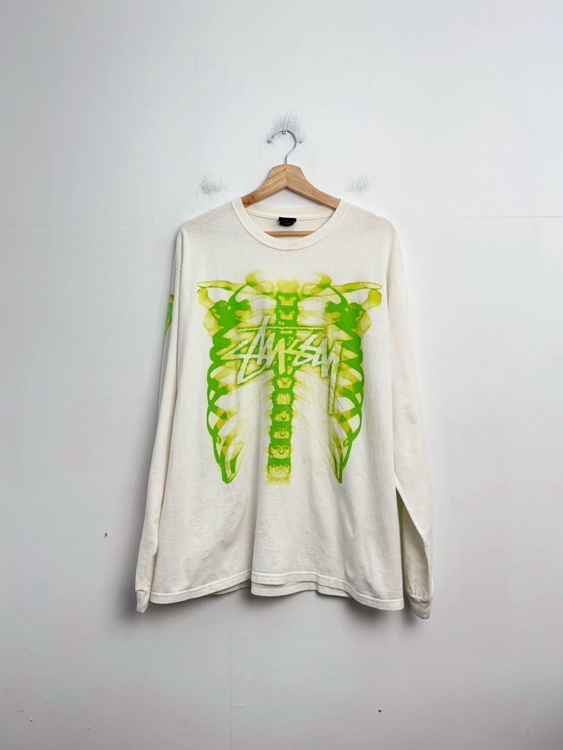 STUSSY 23AW Rib Cage LS Tee WHITE SIZE XL