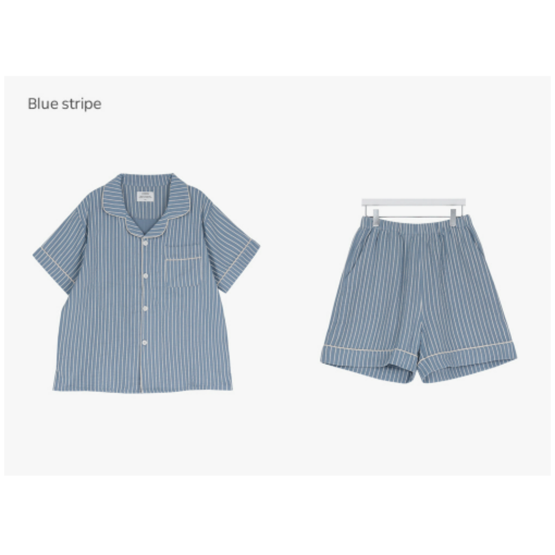 KOR-CCG0608-523 Relax Seven Days 7Days 硃砂棉短袖睡衣套裝 Blue stripe (A23L-XL)