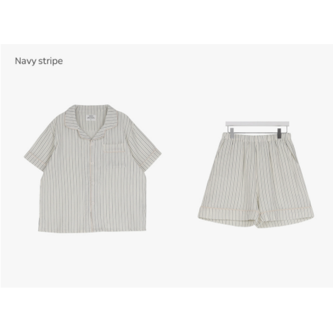 KOR-CCG0608-520 Relax Seven Days 7Days 硃砂棉短袖睡衣套裝 Navy stripe (A20L-XL)