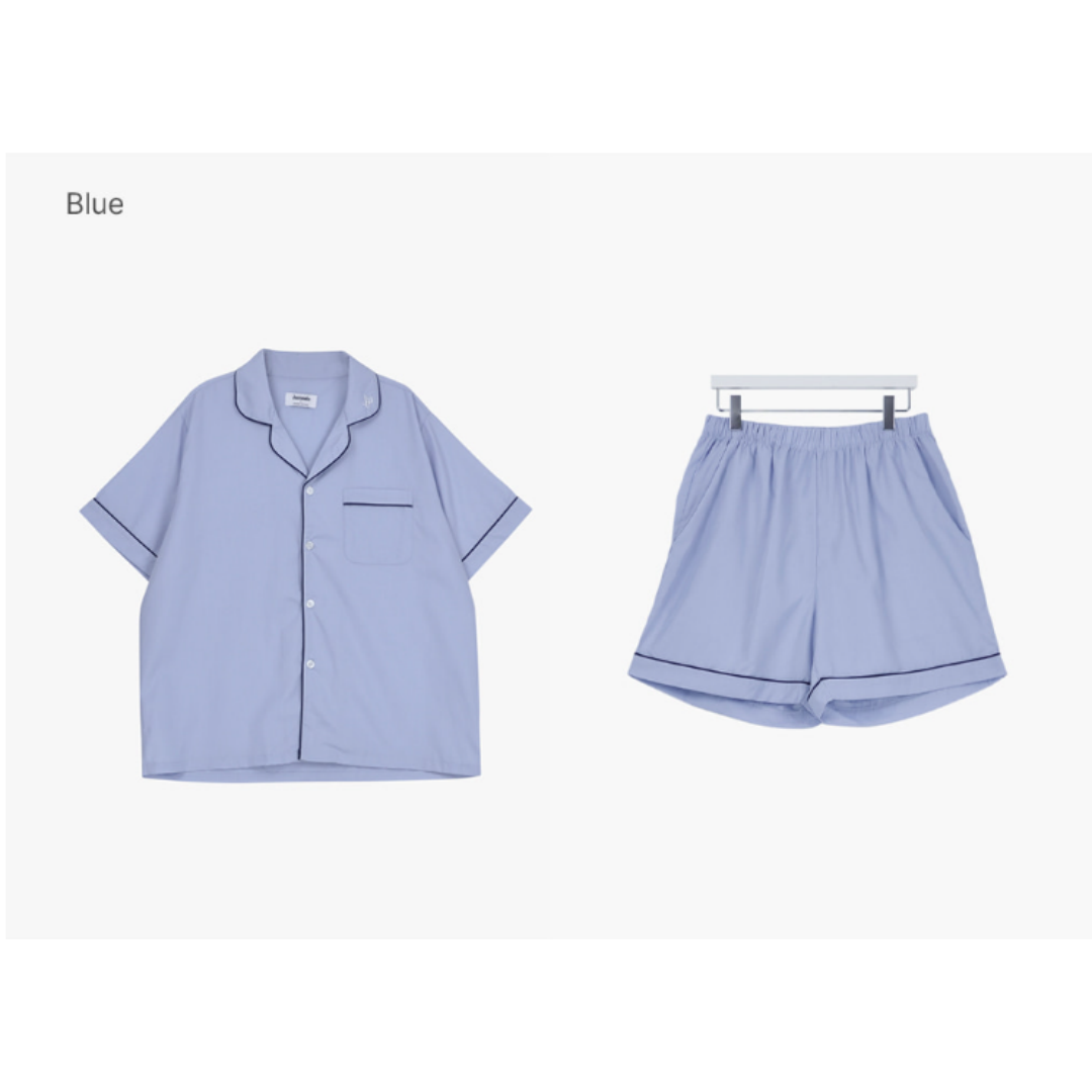 KOR-CCG0608-550 精美刺繡短袖睡衣套裝 Blue (A50L-XL)