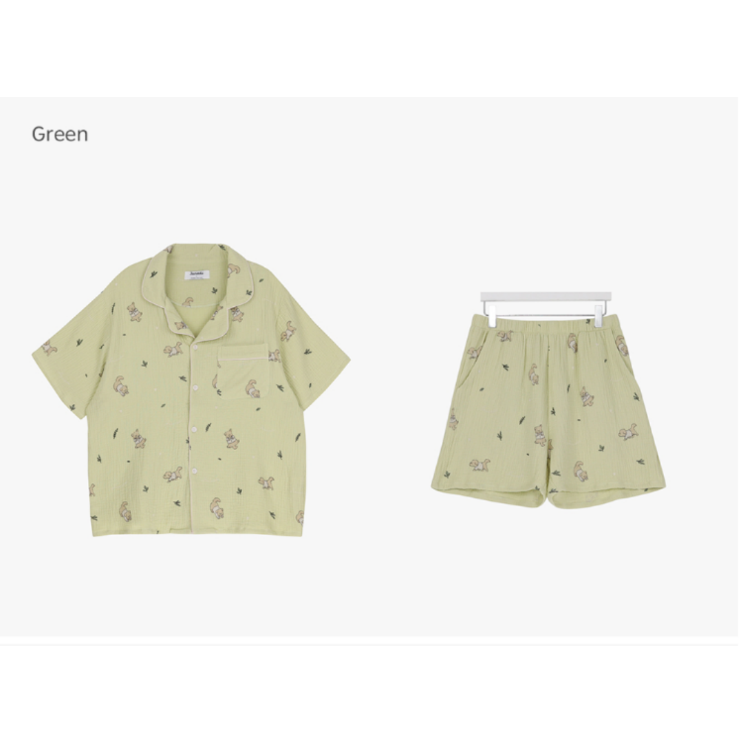 KOR-CCG0608-537 摩卡硃砂棉質短袖睡衣套裝 Green (A37L-XL)