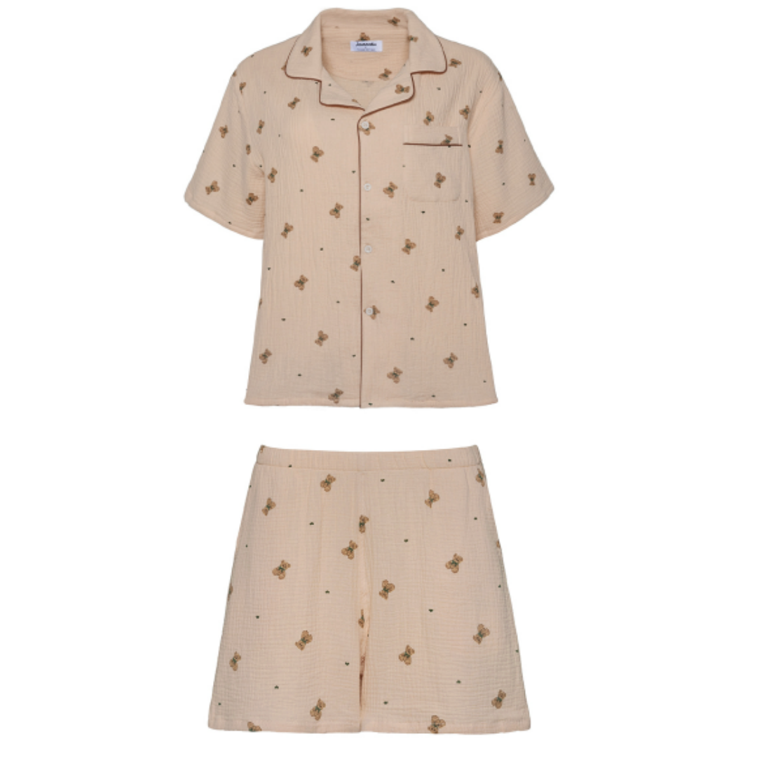 KOR-CCG0608-558 曼迪熊爪子圖案純棉短袖睡衣套裝 Beige (A58L-XL)
