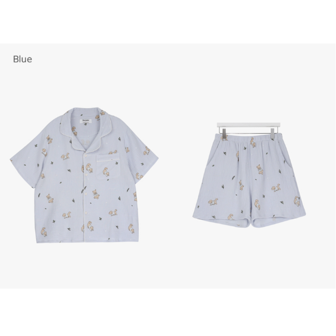KOR-CCG0608-538 摩卡硃砂棉質短袖睡衣套裝 Blue (A38L-XL)