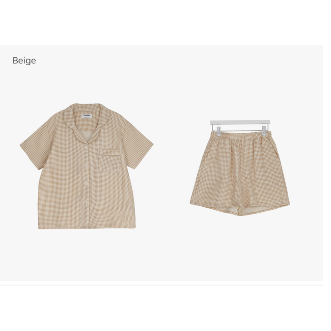 KOR-CCG0608-557 雛菊格紋爪子圖案純棉短袖睡衣套裝 Beige (A57L-XL)