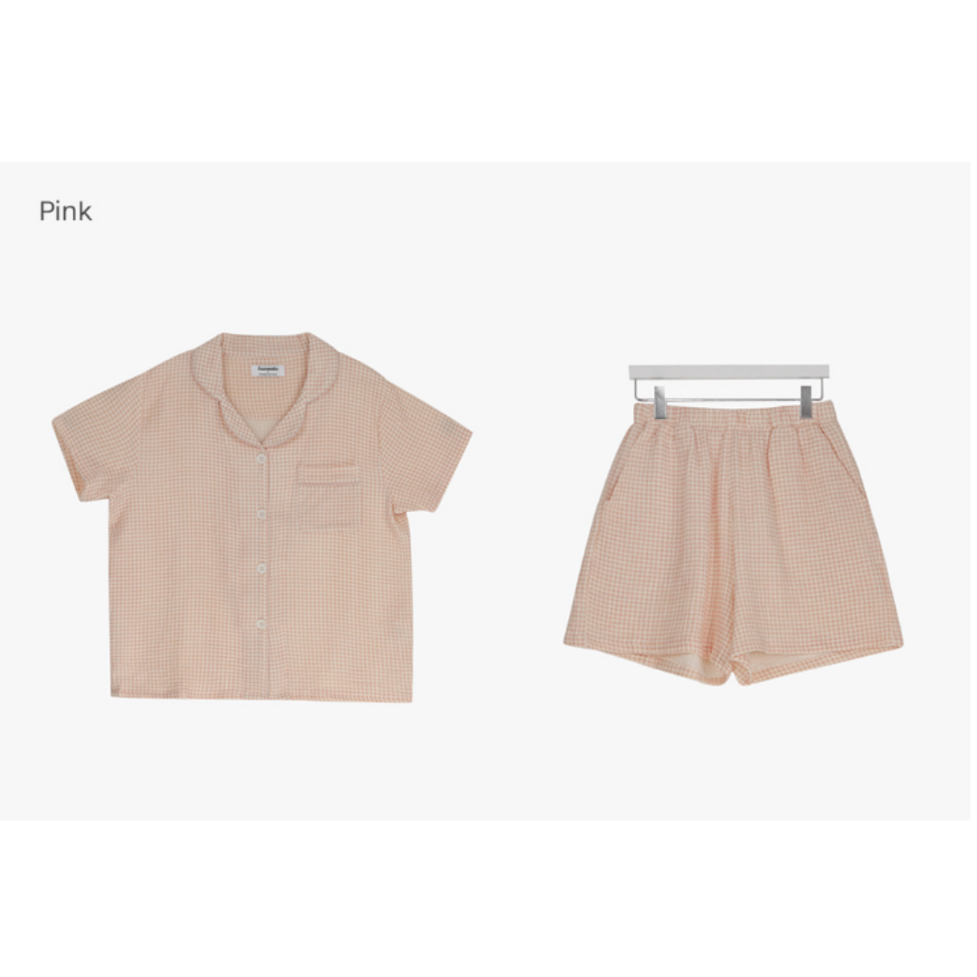 KOR-CCG0608-556 雛菊格紋爪子圖案純棉短袖睡衣套裝 Pink (A56L-XL)