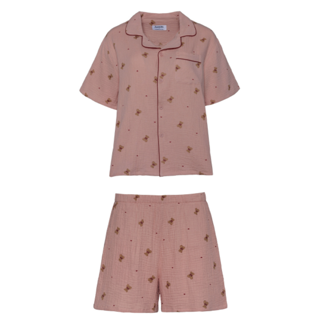 KOR-CCG0608-559 曼迪熊爪子圖案純棉短袖睡衣套裝 Berry Pink (A59L-XL)