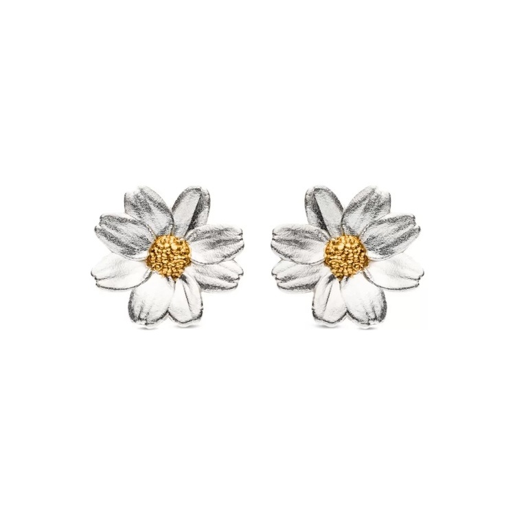 1TA0530-126 [THALLO] Polytimo Daisy Earrings Studs, 24K Gold And Sterling Silver #s074b (EU)