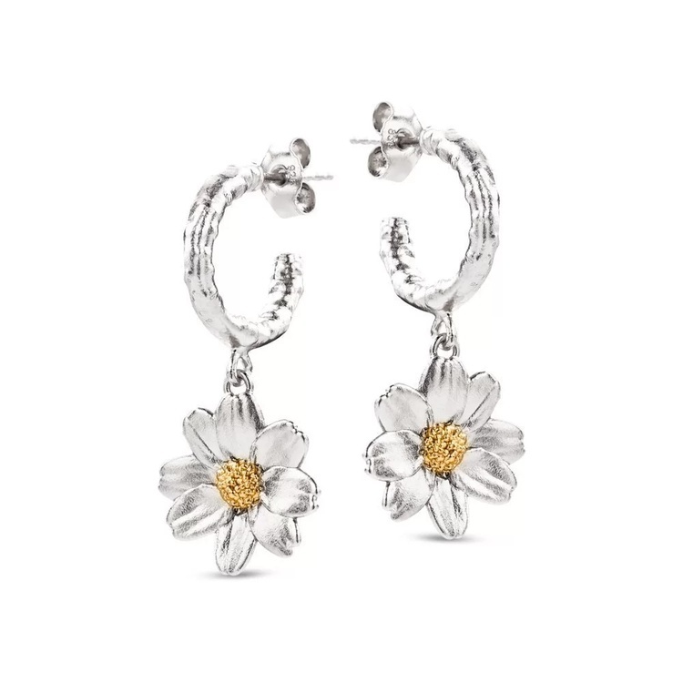 1TA0530-127 [THALLO] Polytimo Daisy Earrings Drops & Dangles, Huggies, 24K Gold And Sterling Silver #s065b (EU)