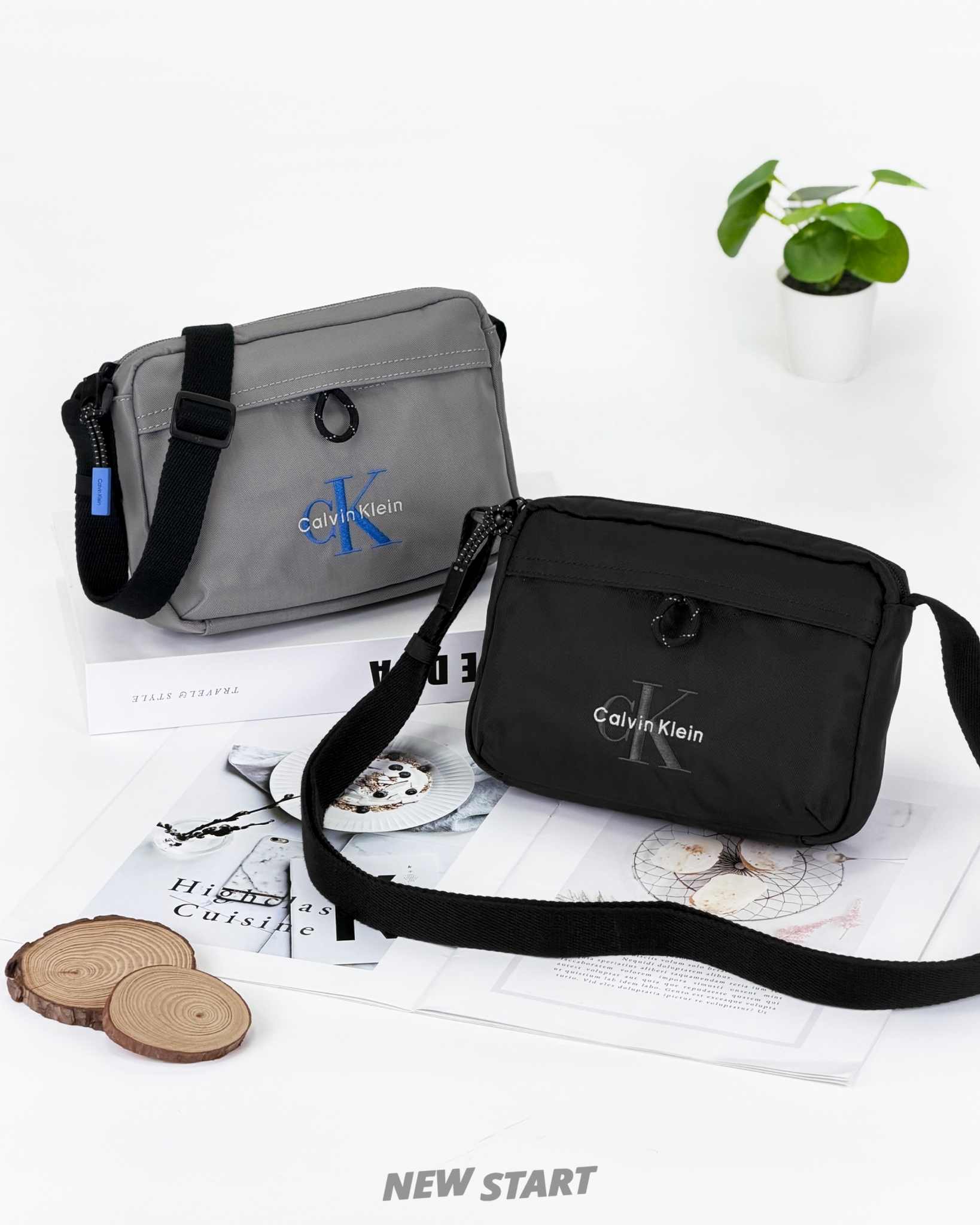 Calvin Klein CK 電繡字母 帆布 相機包 斜背包