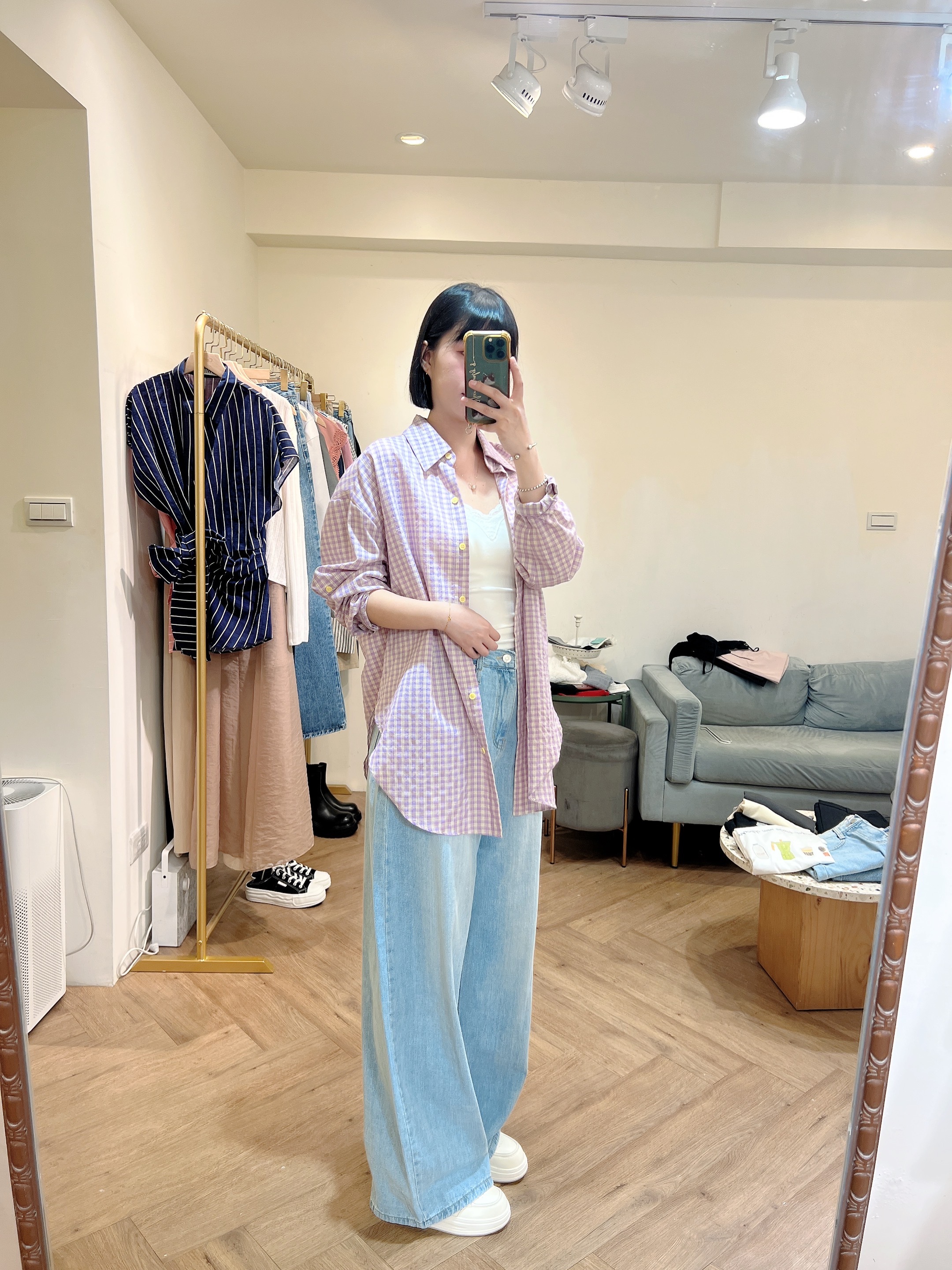 附綁帶薄款牛仔褲