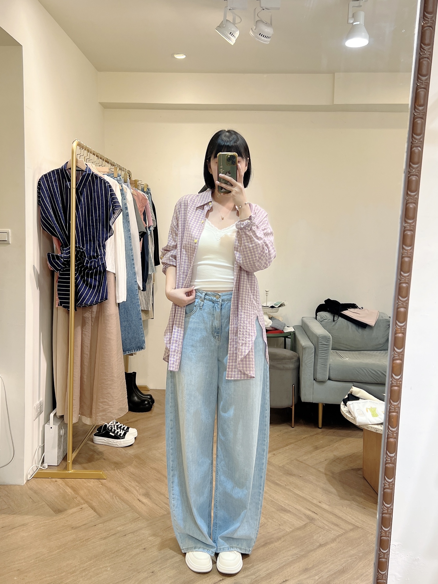 附綁帶薄款牛仔褲
