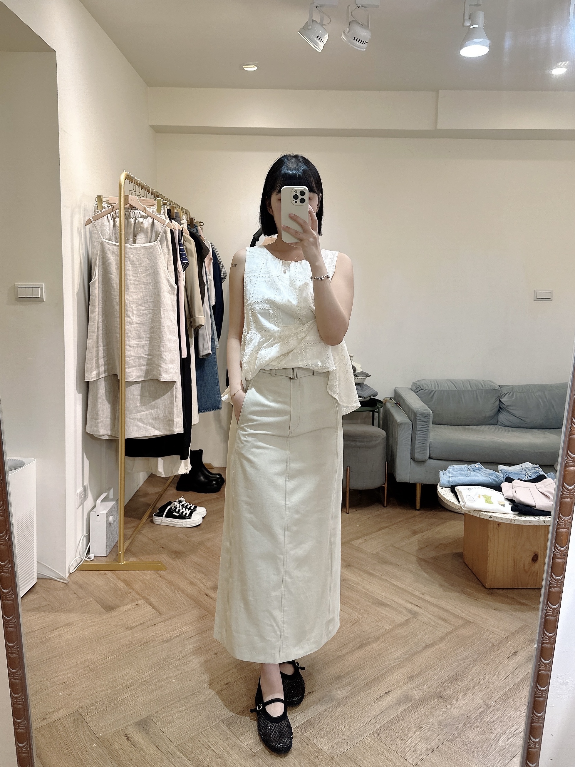 附皮帶長裙