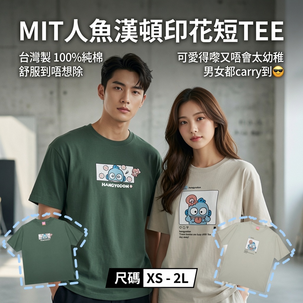 MIT人魚漢頓印花短TEE