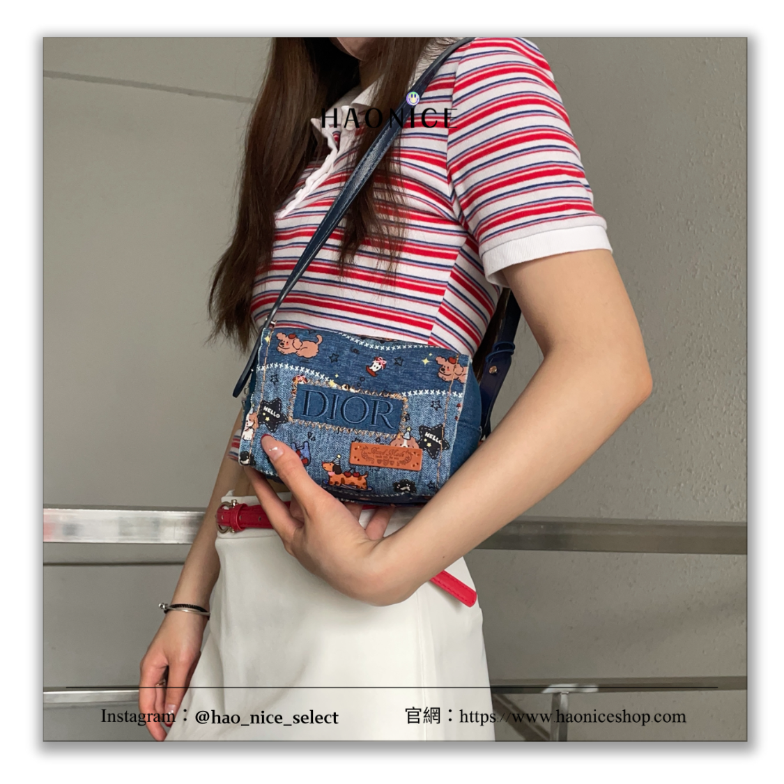 【HAO NICE】藝術訂製款🎨 Dior 迪奧 火心 丹寧復古牛仔包 手工縫紉 臘腸狗 小狗圖案 化妝包 斜挎包 單肩包