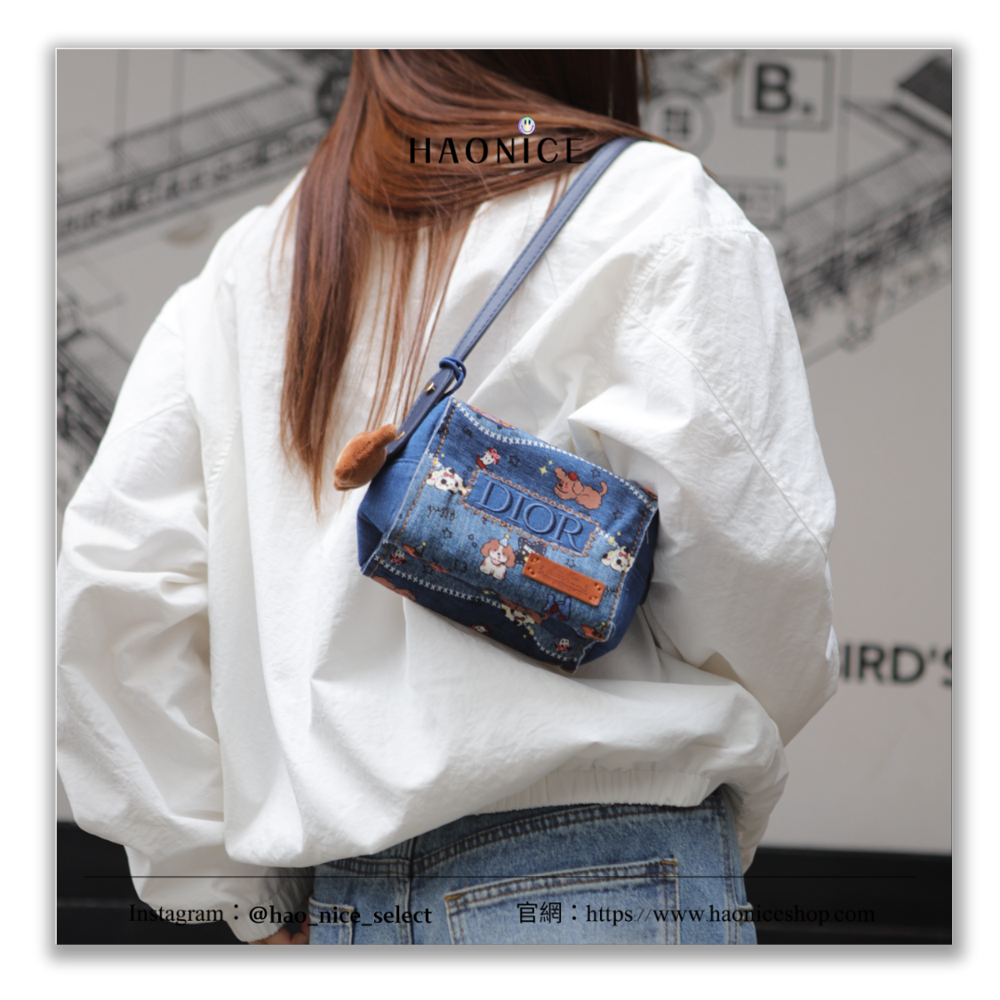 【HAO NICE】藝術訂製款🎨 Dior 迪奧 火心 丹寧復古牛仔包 手工縫紉 臘腸狗 小狗圖案 化妝包 斜挎包 單肩包