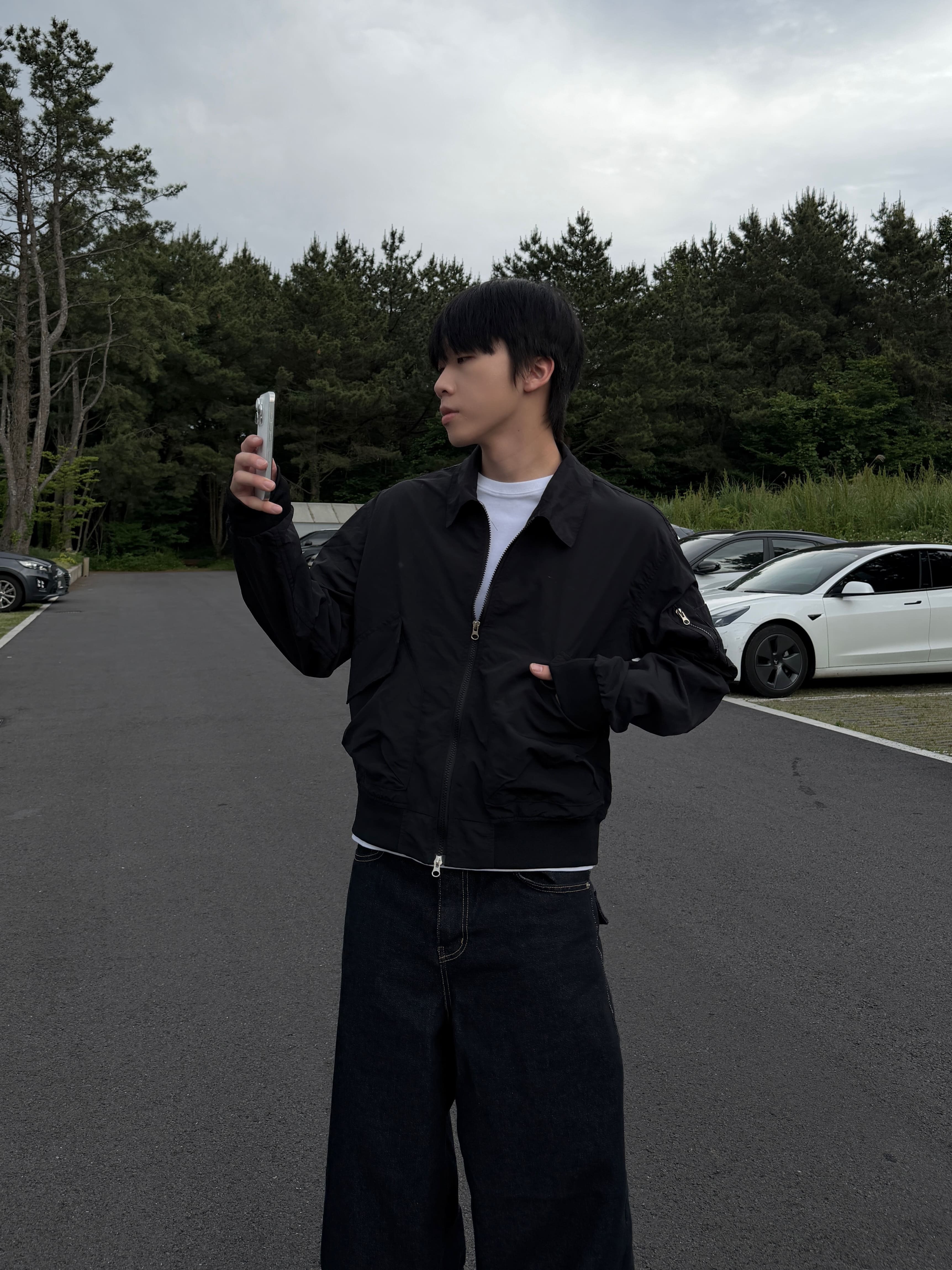 BOXY MA-1 雙拉鏈 寬短尼龍夾克