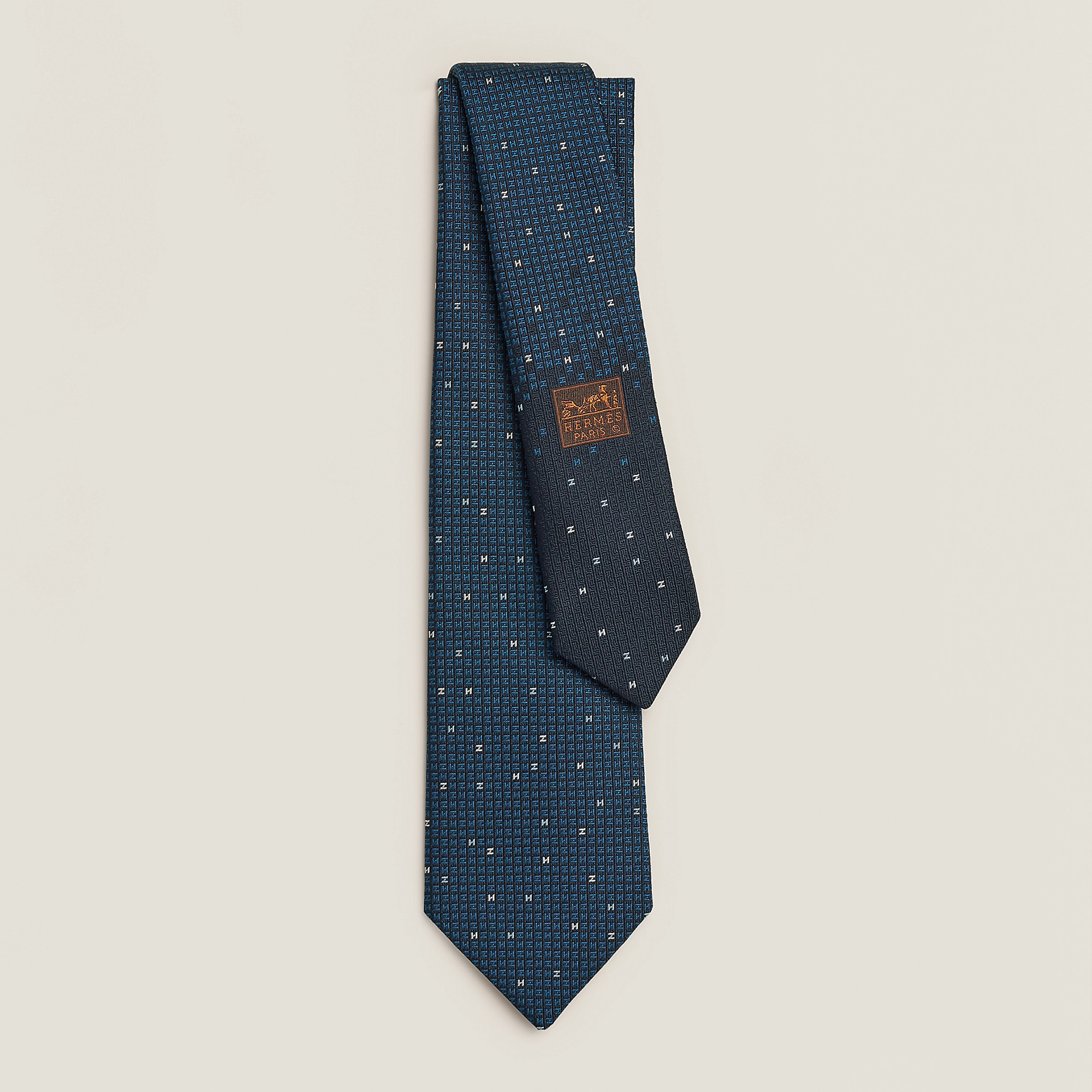 HERMES Arcade H tie noir / bleu électrique / blancl NO.5