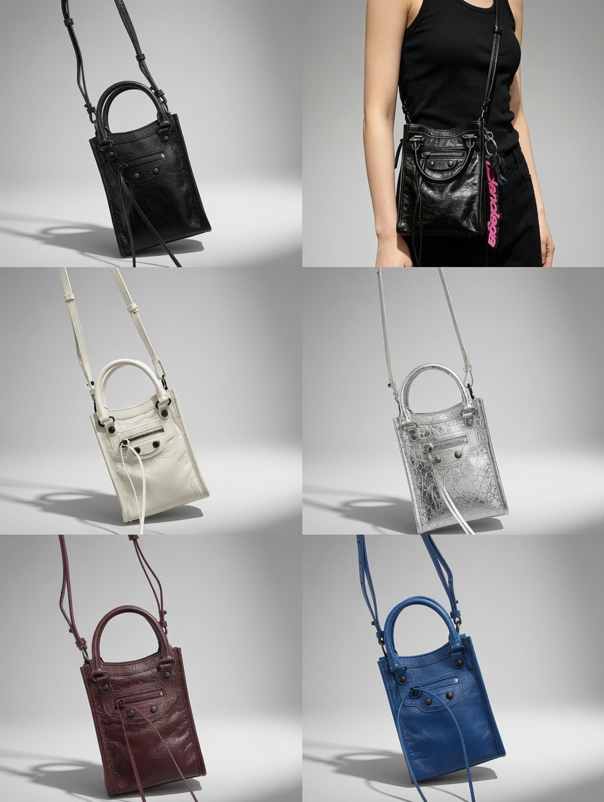 BALENCIAGA 26新款機車爆裂紋手機包