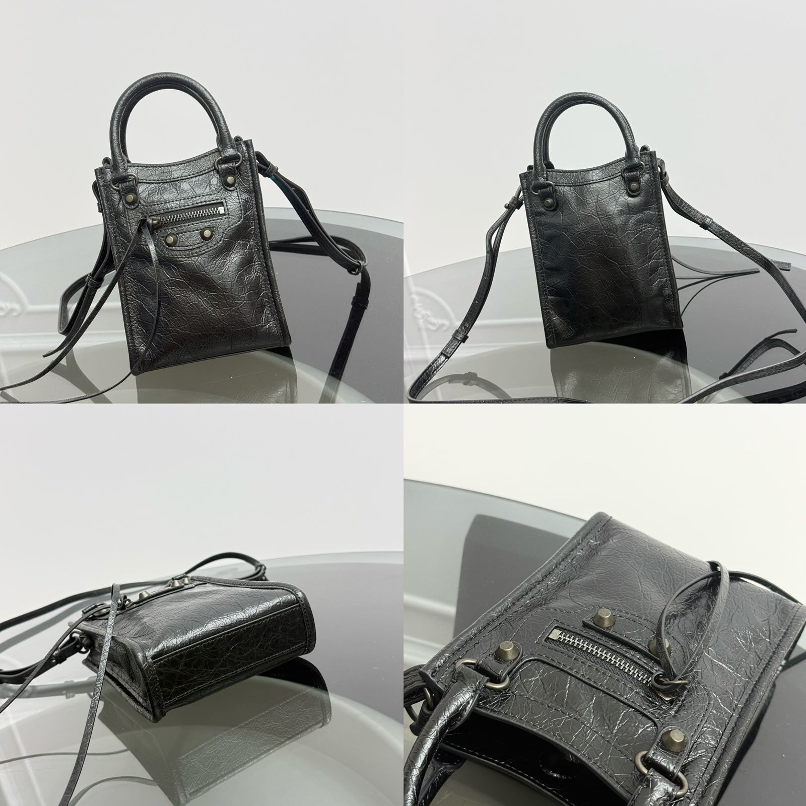 BALENCIAGA 26新款機車爆裂紋手機包