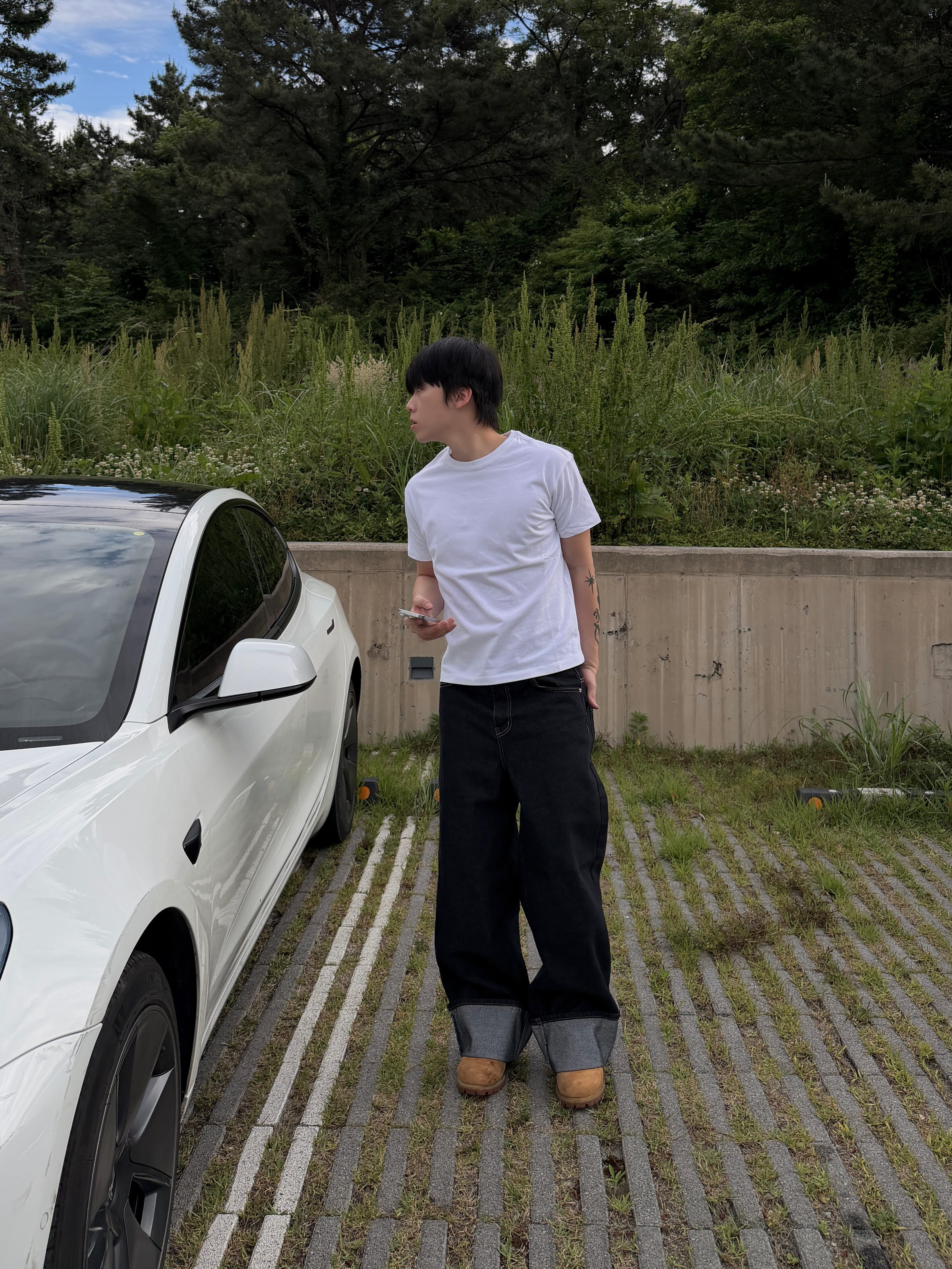 後口袋車線 原色丹寧 寬版牛仔褲