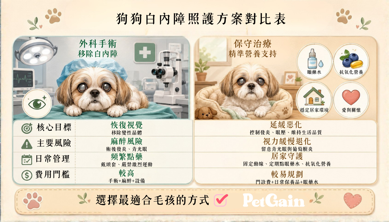 狗狗白內障照護方案對比-外科手術還是保守治療