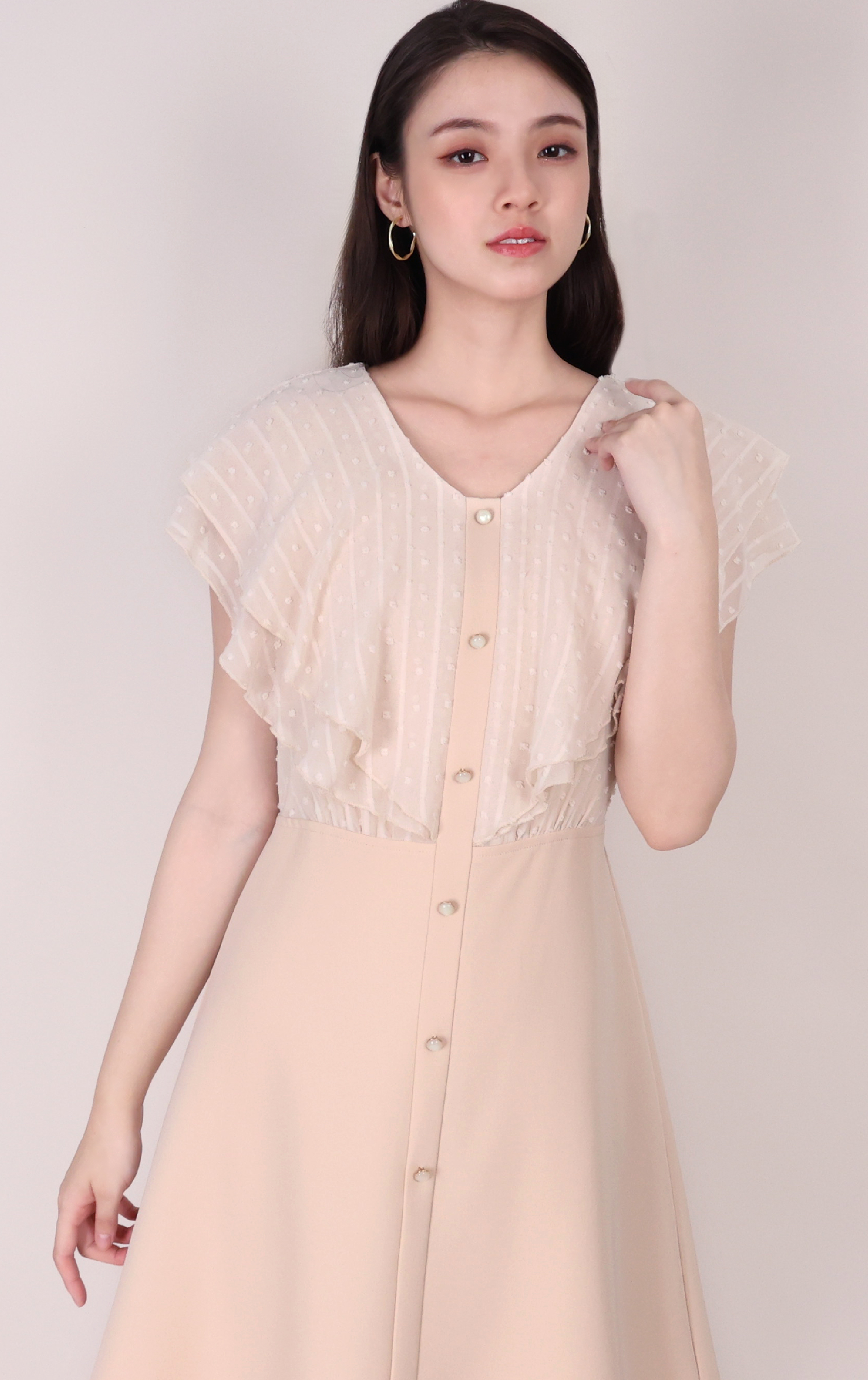 Chiffon Dobby Dot Buttoned Dress OP0664