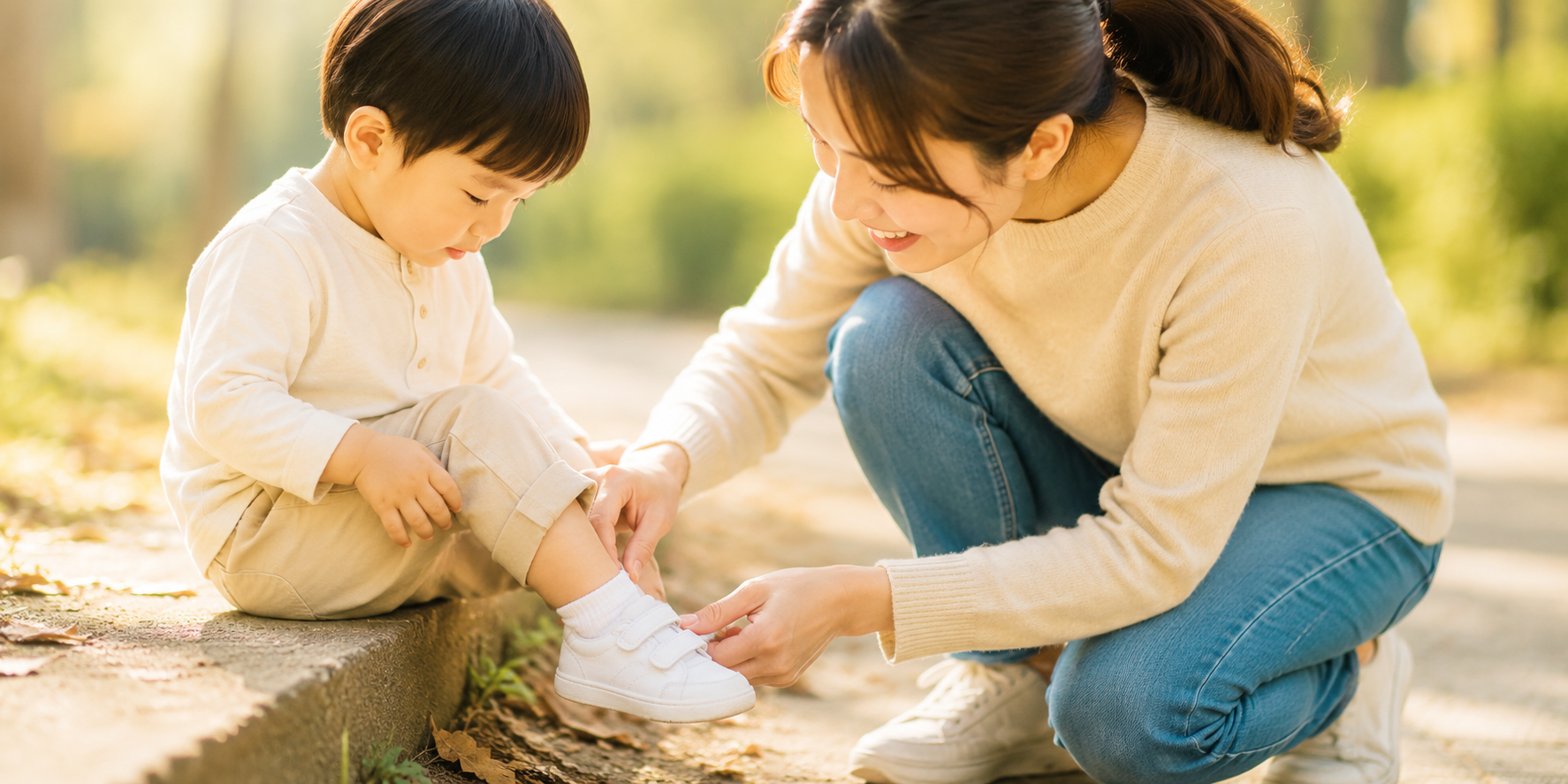 家長確認孩子鞋子是否合腳與穿著舒適