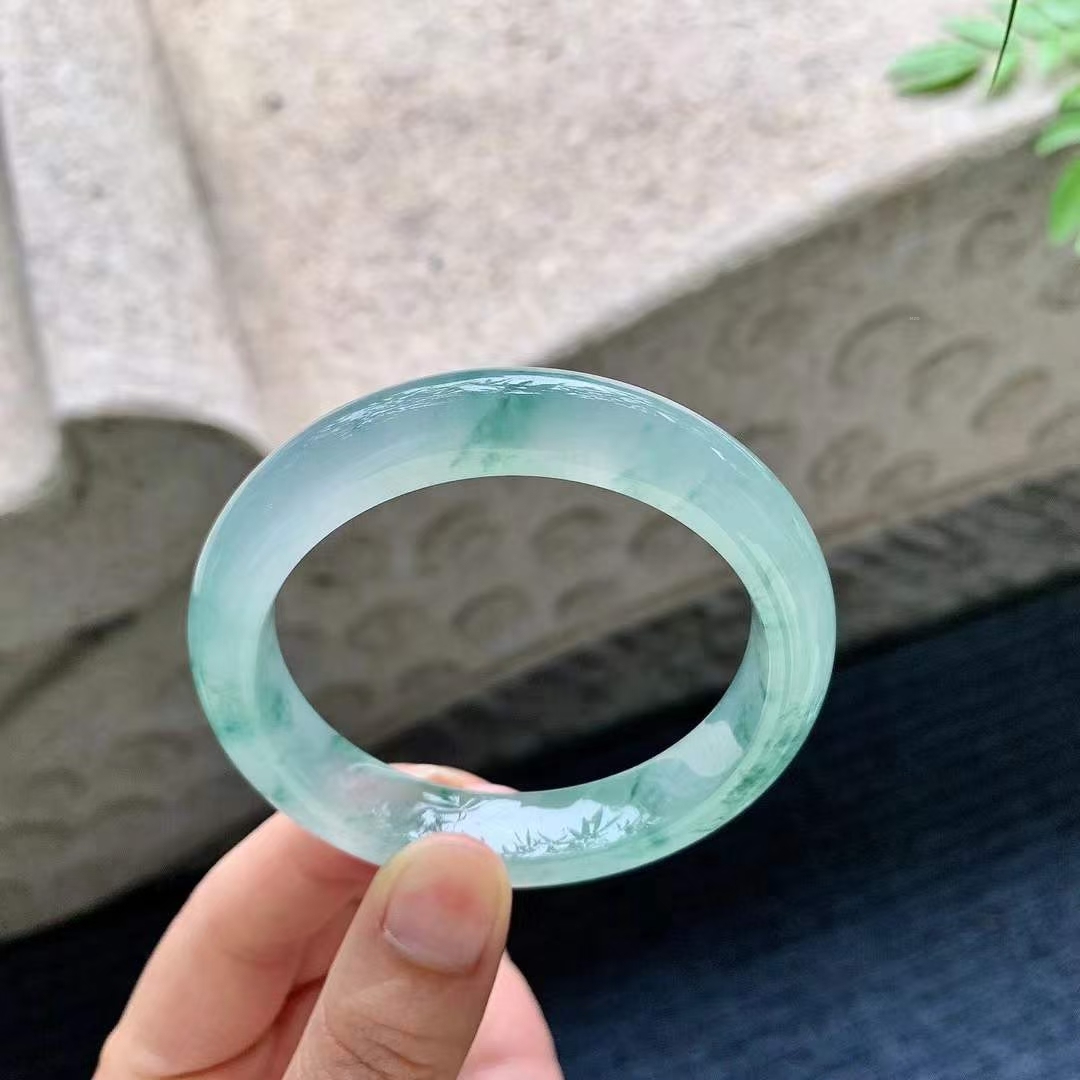 519334 53.4mm冰飄花翡翠手鐲 (52-54)