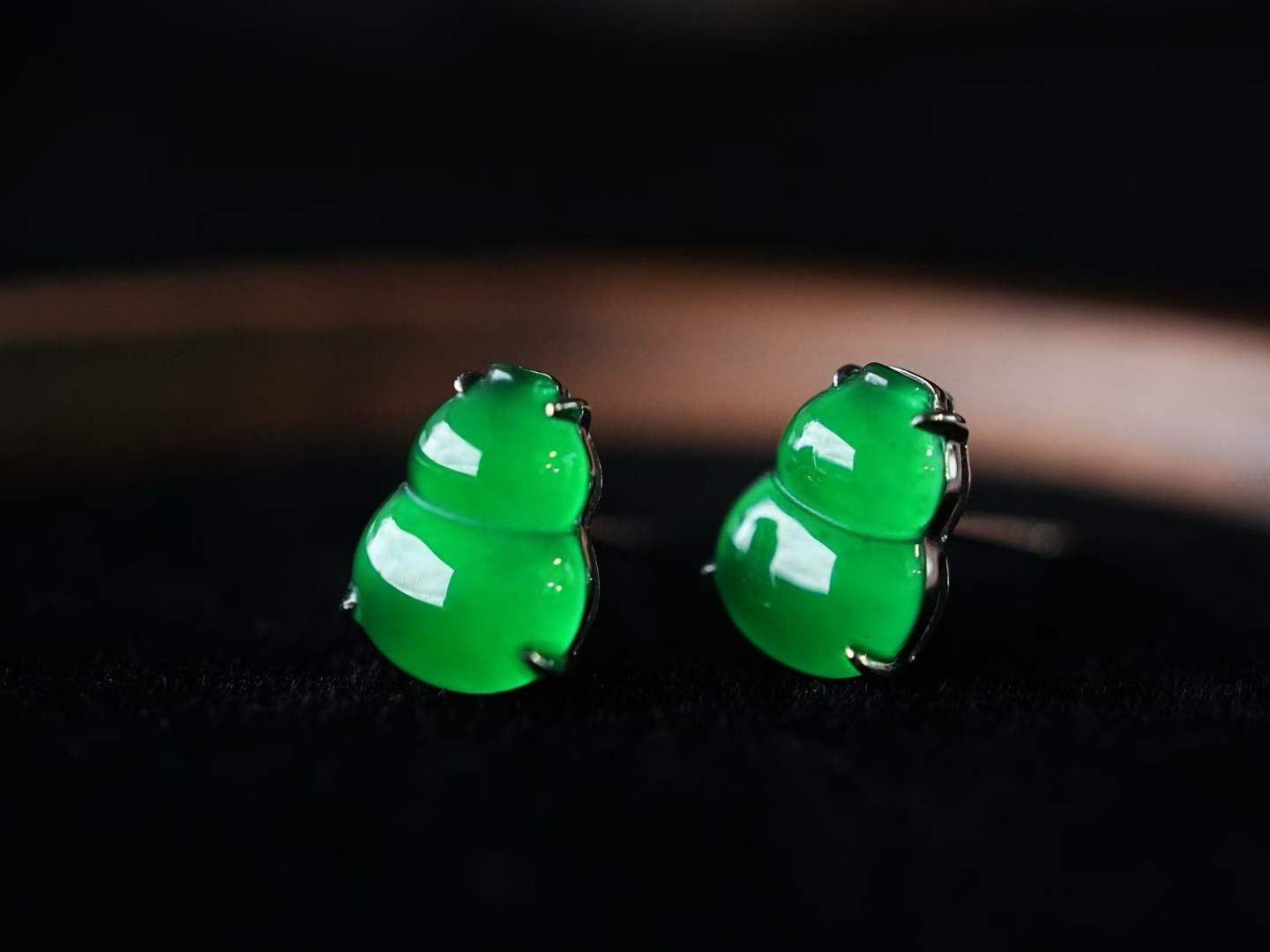 翡翠高冰辣陽綠葫蘆耳釘,天然翡翠A玉, 緬甸玉, Jade, Jadeite