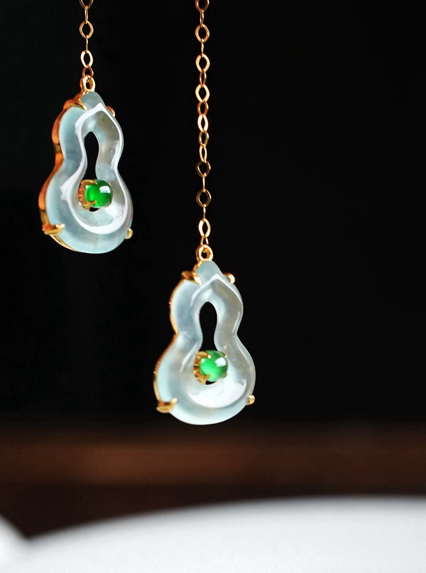 翡翠冰種藍水葫蘆耳線,天然翡翠A玉, 緬甸玉, Jade, Jadeite