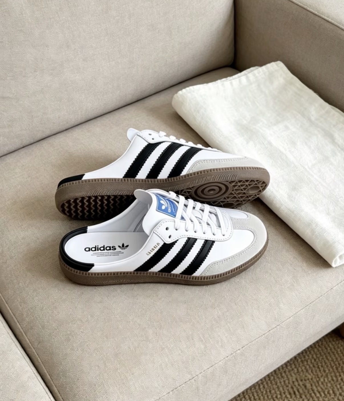 女鞋 ADIDAS SAMBA OG MULE W 白色 焦糖底 德訓鞋 半拖 休閒鞋 懶人拖鞋 穆勒鞋【LB3814】