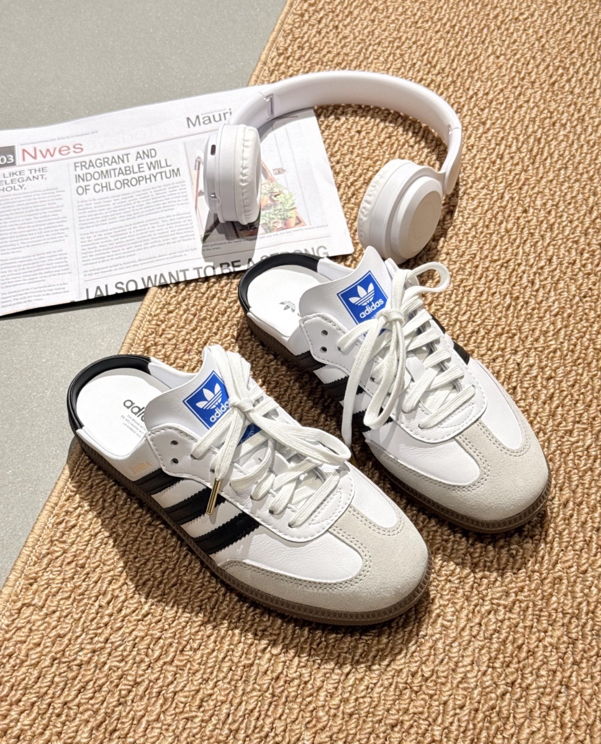 女鞋 ADIDAS SAMBA OG MULE W 白色 焦糖底 德訓鞋 半拖 休閒鞋 懶人拖鞋 穆勒鞋【LB3814】