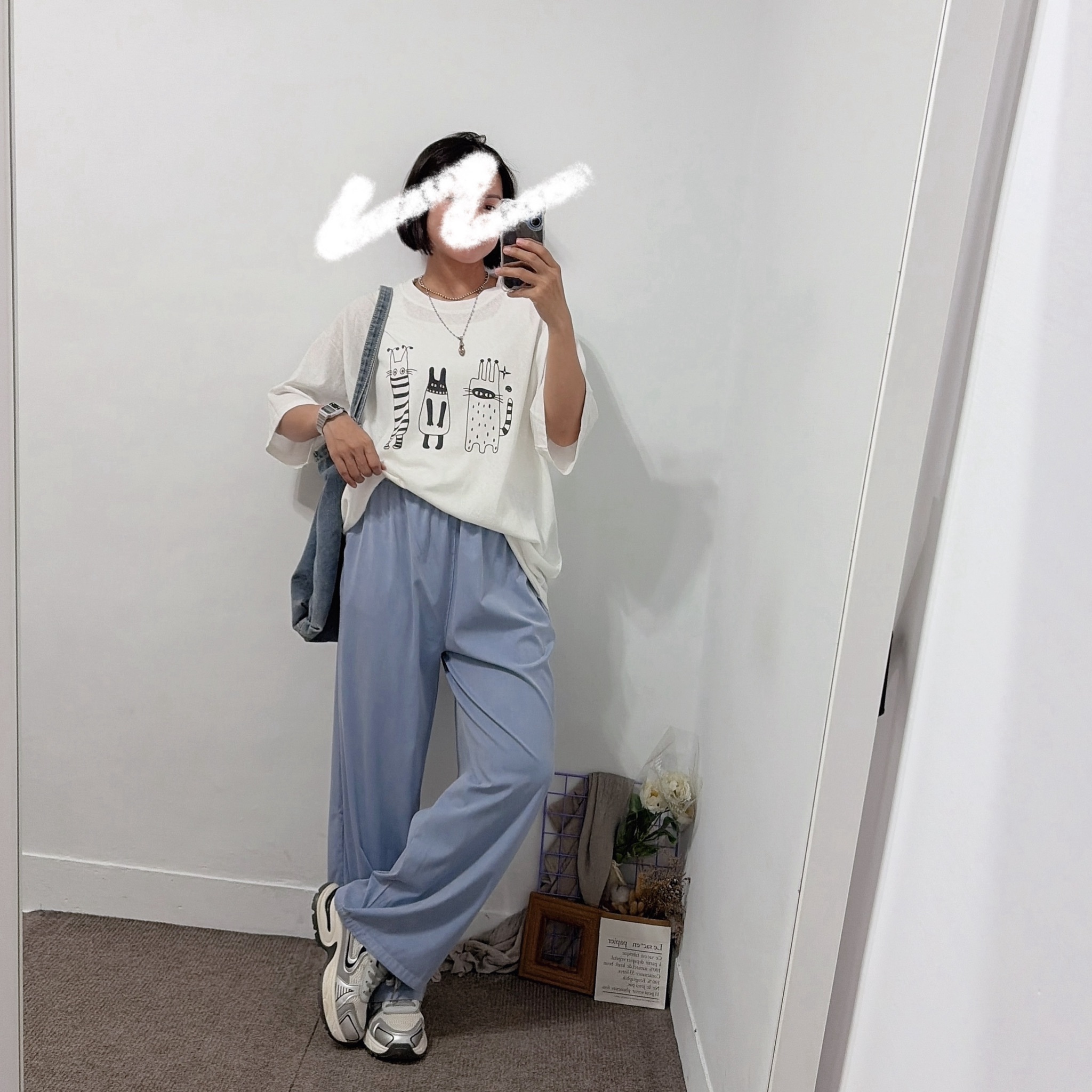 涼感棉 小怪獸蓋屁股長版短T(黑/白)